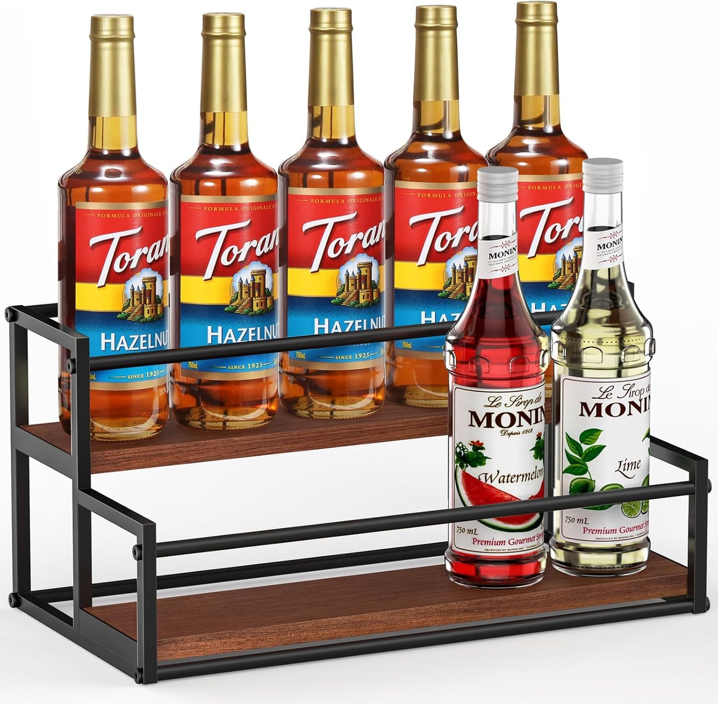 THYGIFTREE Coffee Syrup Rack Organizer 2-Tier 10 Syrup Bottles Holder Stand for Coffee Bar Storage Shelves for Syrup, Wine, Dressing for Kitchen Coffee Station