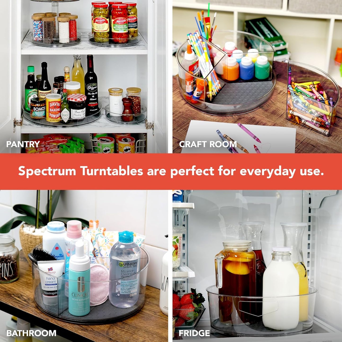 Spectrum Extra Large High Wall Turntable 12.25 in Pack of 2 Charcoal Gray XL Tall Lazy Susan Rotating Organizer for Kitchen Countertop Bath Cabinet Refrigerator Pantry Shelf Under Sink Organization