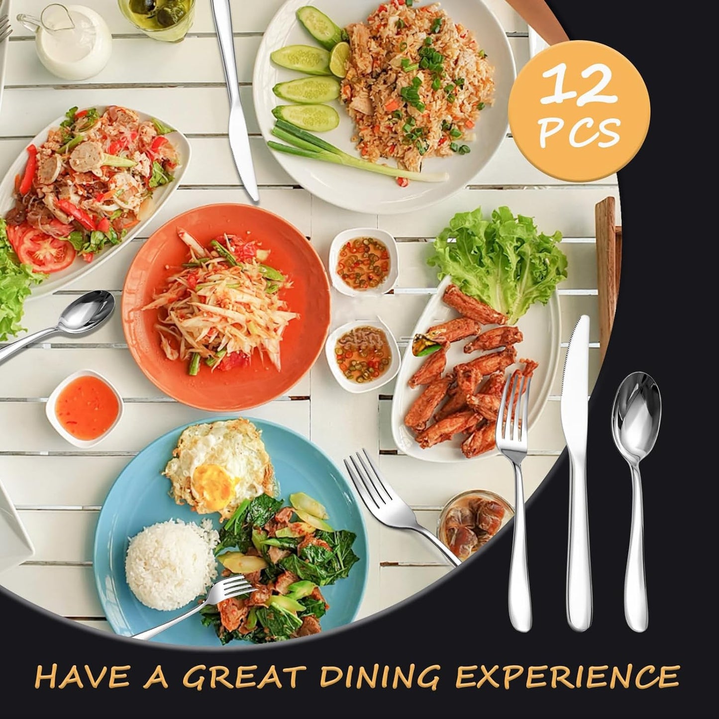 SANTUO Stainless Steel 12PCS Dinner Set combo with 4 Dinner Knives, 4 Dinner Forks, 4 Dinner Spoons，Silverware Set for Home, Kitchen and Restaurant, Mirror Polished& Dishwasher Safe