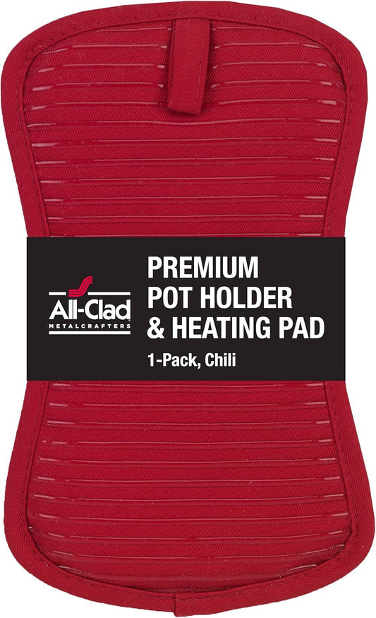 All-Clad Premium Pot Holder & Heating Pad, (1-Pack) Heat Resistant to 500 Degrees, 100% Cotton 10"x6.25" for Kitchen and Barbeque, Chili Red