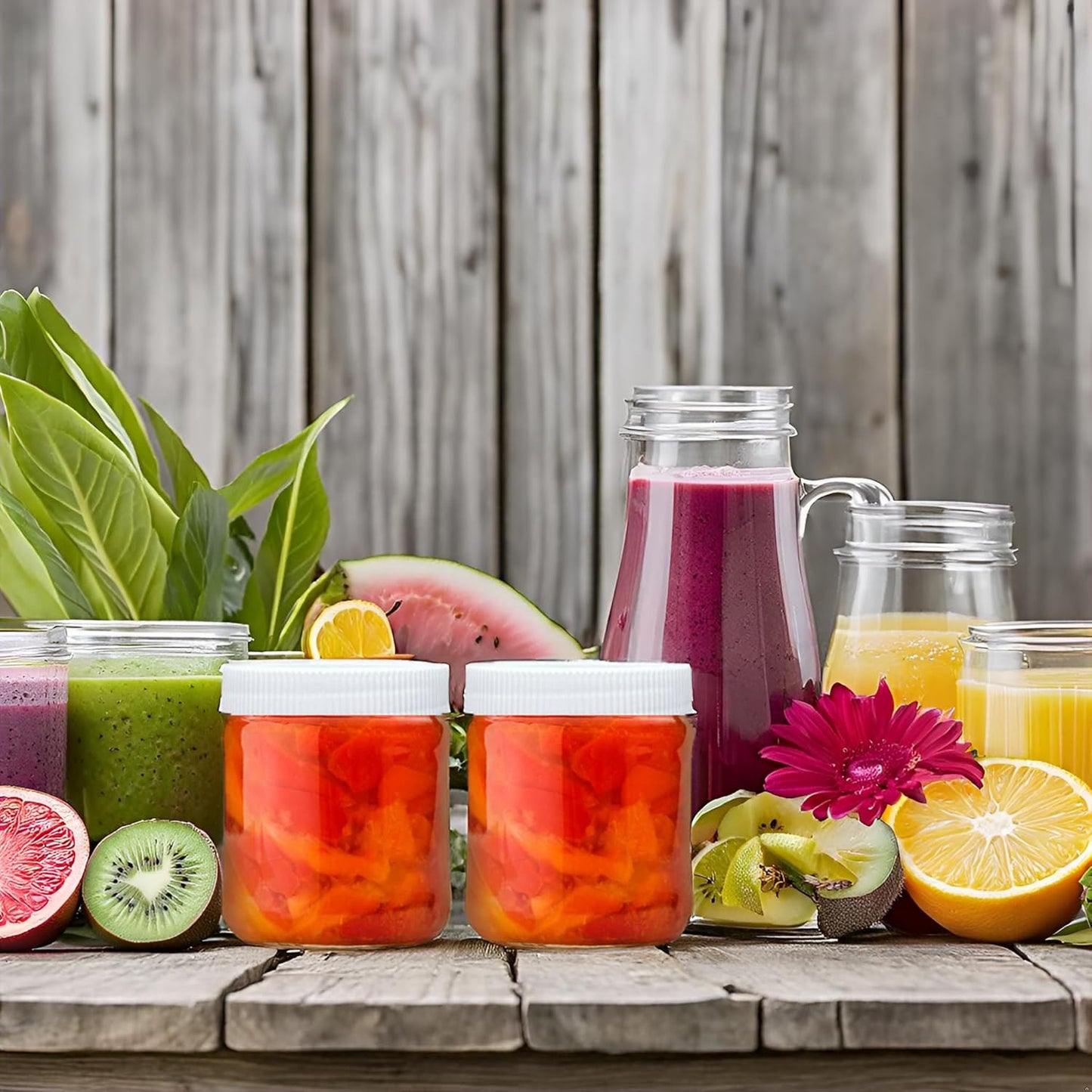 Jarming Collections Mason Jars - 16 oz Glass Extra Wide Mouth Pint Storage Jars with White Plastic Lids - Made in USA