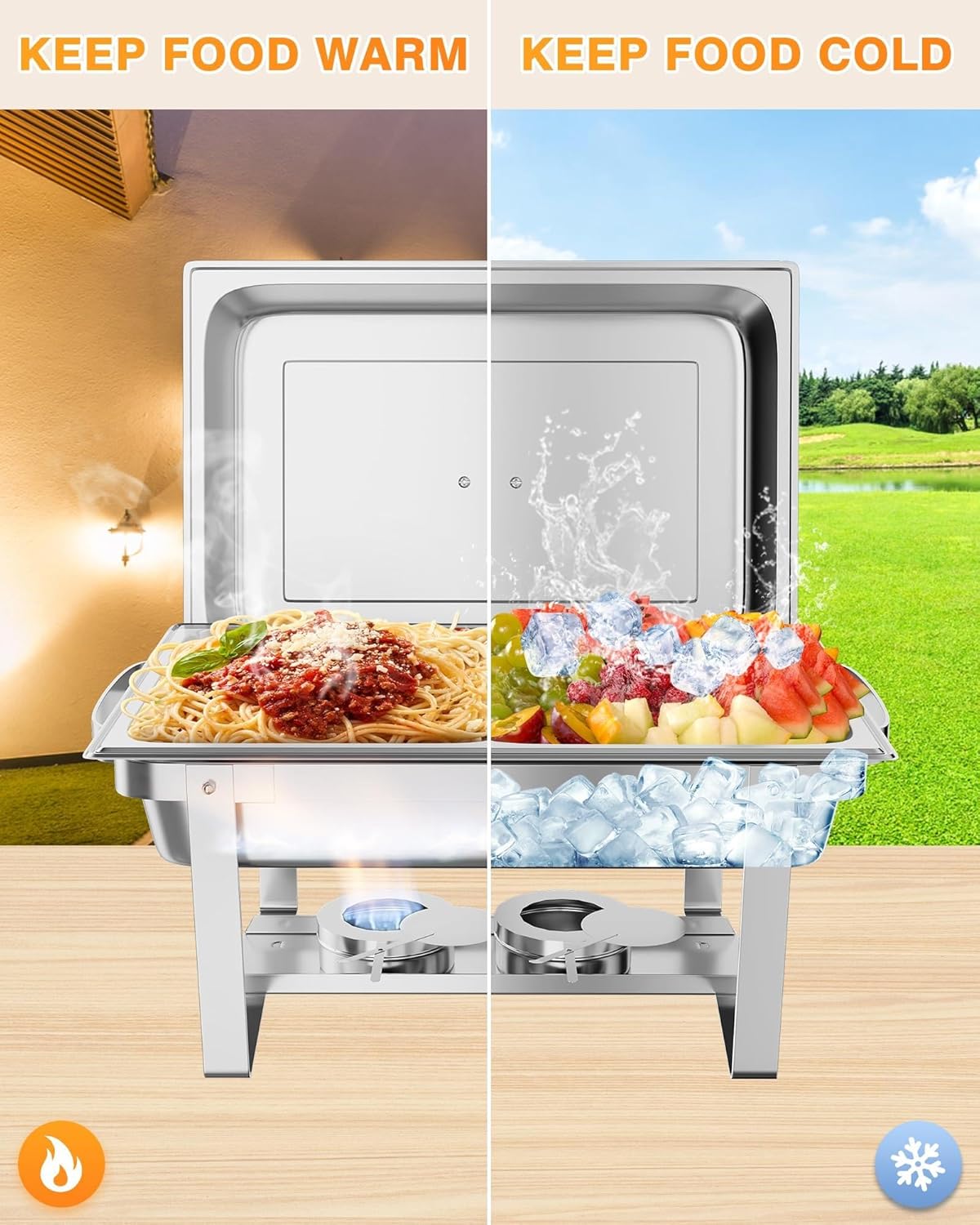 GarveeHome Chafing Dish Buffet Set 4 Pack, 8 QT Food Servers and Warmers Stainless Steel Chafer with Water Pan for Weddings, Parties, Banquets, and Catering