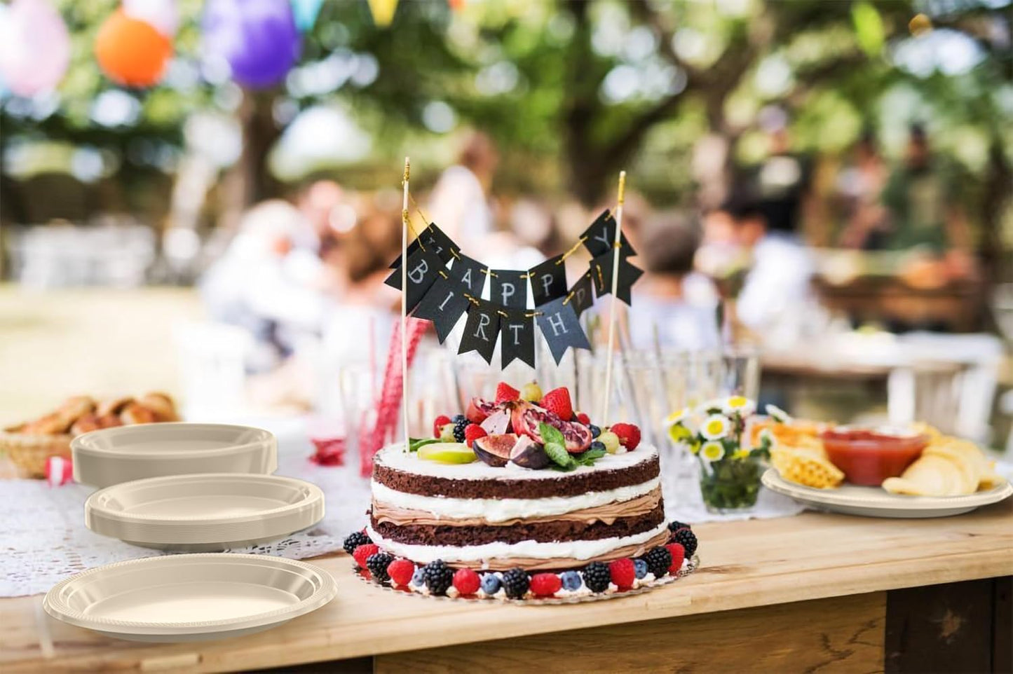 Exquisite Party Solids Ivory Plastic Plates For Party 9" Ivory Disposable Plates Heavy Duty Supplies 100 Pcs Plastic Dinnerware Sets Heavy Duty 350 GSM Disposable Dinnerware Set