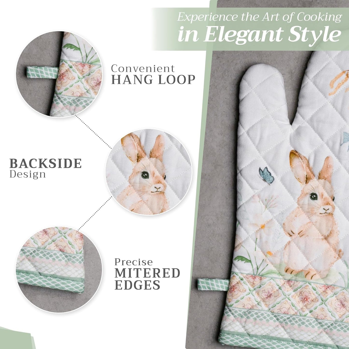 Maison d' Hermine Oven Gloves 100% Cotton Oven Mitt 7" x 13" with Loop Heat Resistant, BBQ, Cooking Gloves, Baking, Grilling, Kitchen, Handling Hot Pans Spring/Summer (Pack of 1, Easter Dew)