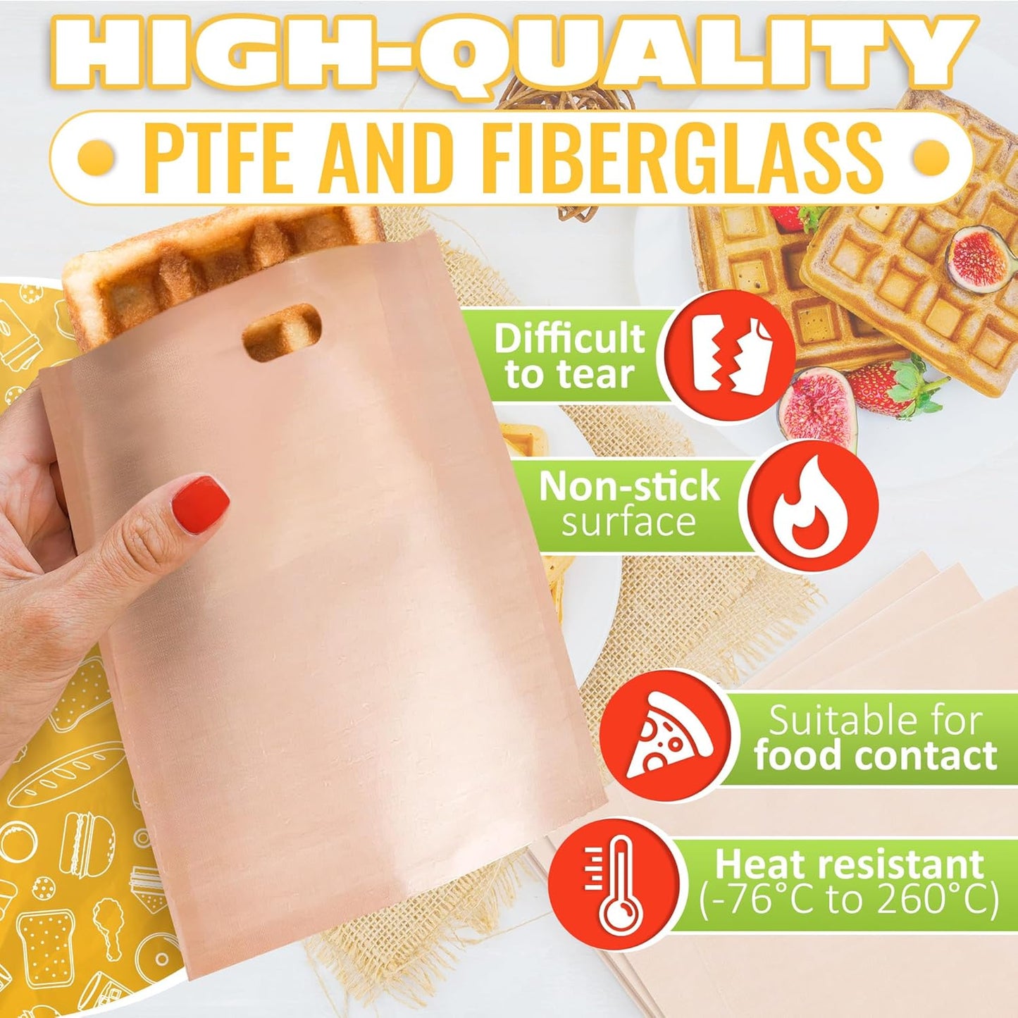 12Pcs Non-Stick Toaster Bags Reusable – 6.7"x7.5" Grilled Cheese Bags, Heat-Resistant & Easy to Clean | Mess-Free Toasting, Sandwiches, Panini & More | Compatible with Toaster, Oven, Microwave & Grill
