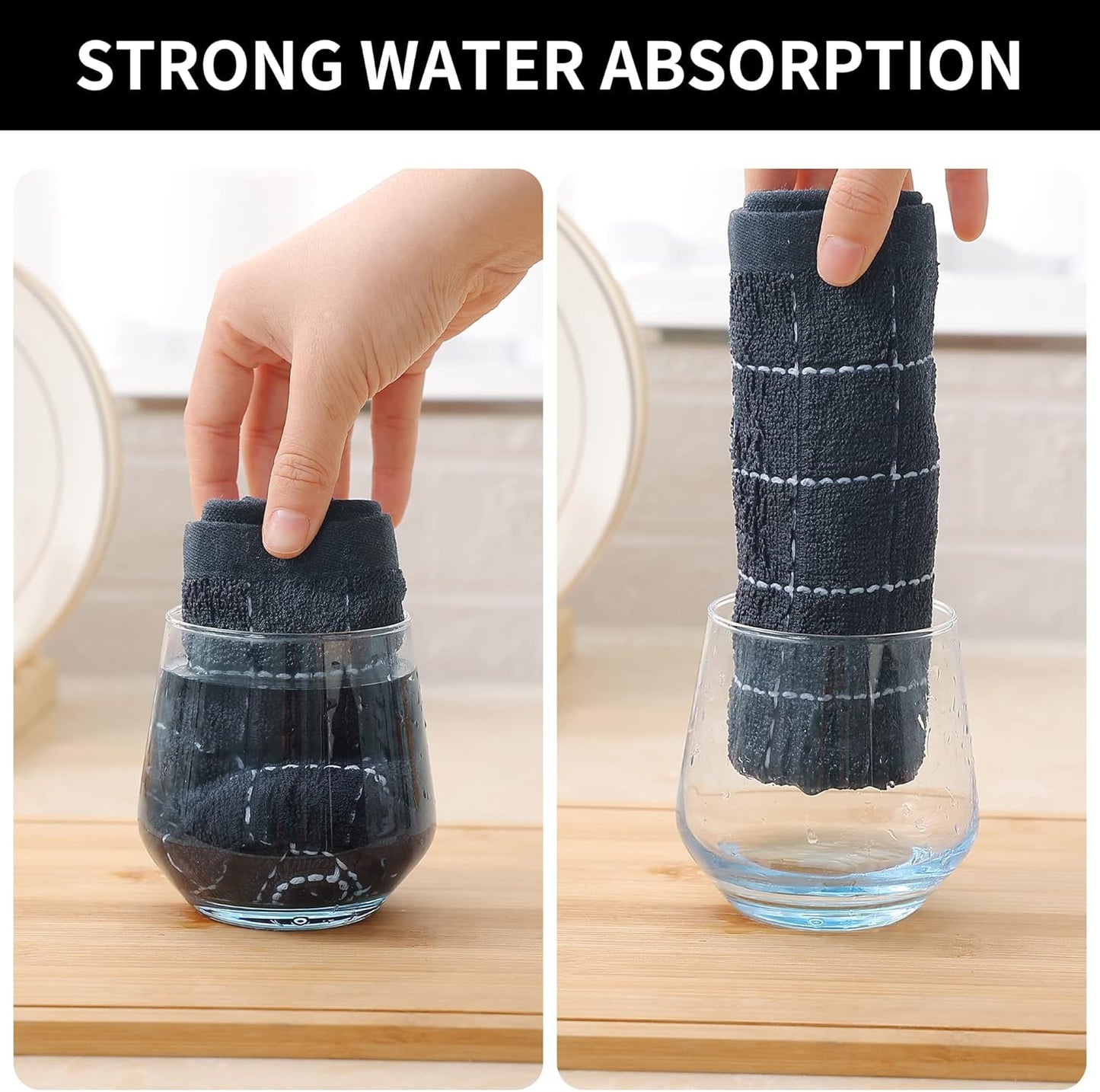 Homaxy 100% Cotton Terry Kitchen Towels(Dark Grey, 13 x 28 inches), Checkered Designed, Soft and Super Absorbent Dish Towels, 6 Pack