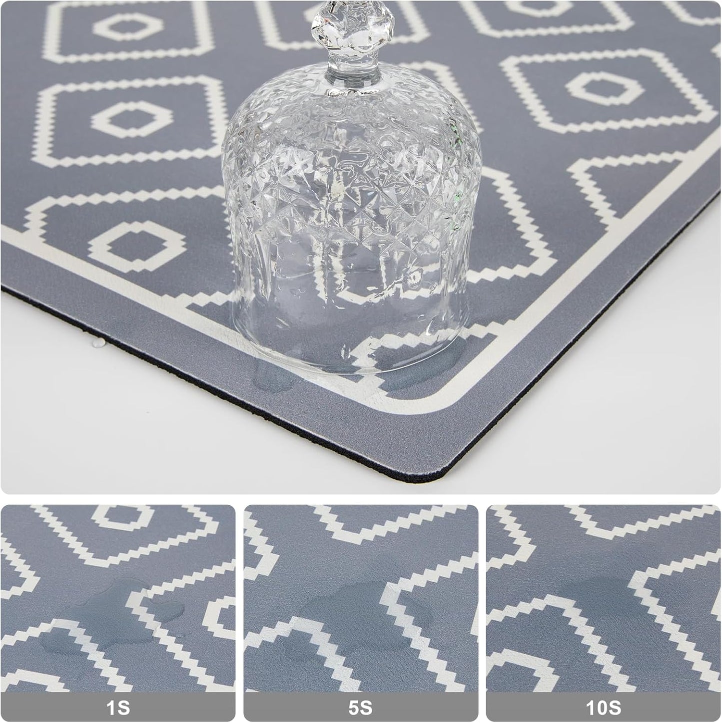 SUEH DESIGN Dish Drying Mat, Absorbent Coffee Mat 19.6 x 11.8 in Quick Dry Kitchen Drying Dish Drain Mat for Kitchen Counter Coffee Bar, Gray