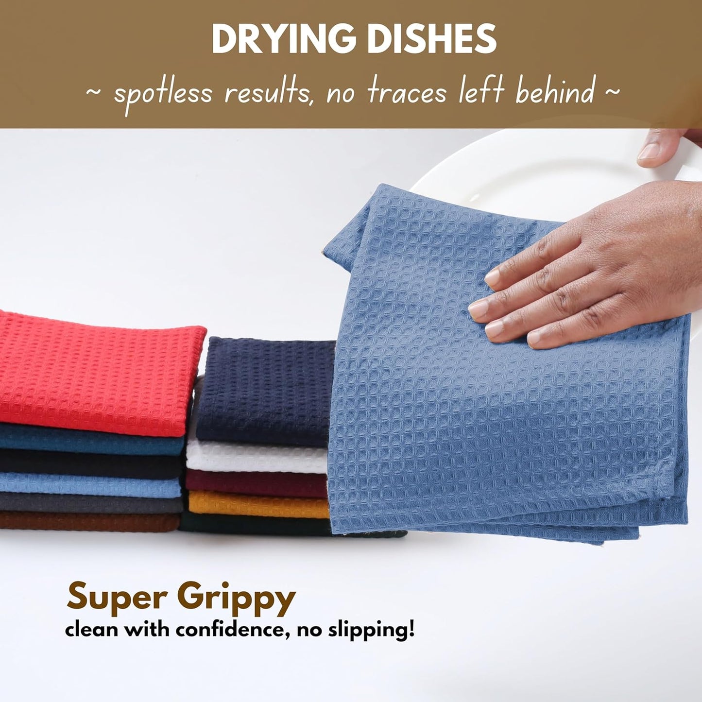 Native Fab 100% Cotton Kitchen Towels - 12 Pack, 16"x26", Absorbent, Quick-Dry, Durable, Washable Tea Towel with Hanging Loop - Cleaning Dish Towels for Home, Restaurant, Bar, Everyday Use, Light Blue