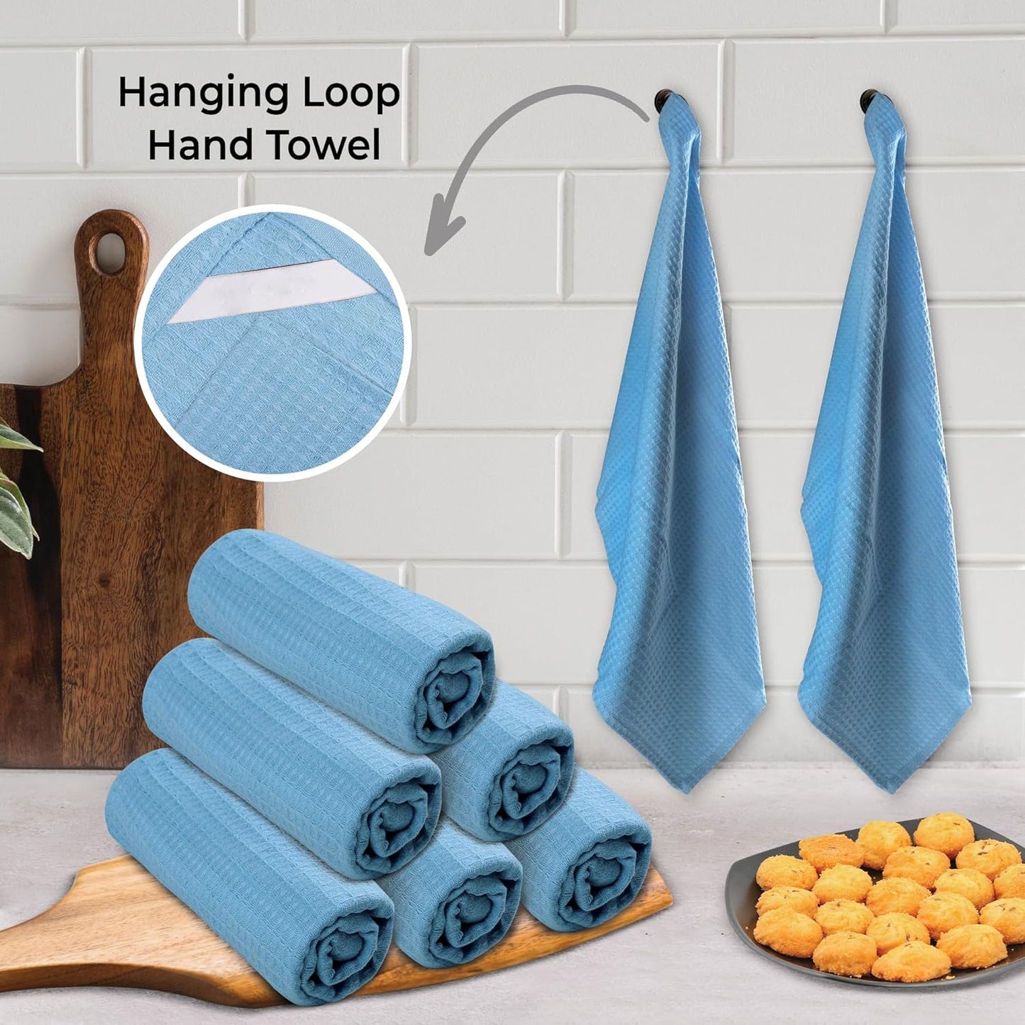 Urban Villa Kitchen Towels Waffle Dish Towels for Kitchen Sky Blue Color Set of 6 Over Sized 18x28 Inches Kitchen Towels Highly Absorbent 100% Cotton Kitchen Hand Tea Towels Dish Cloths