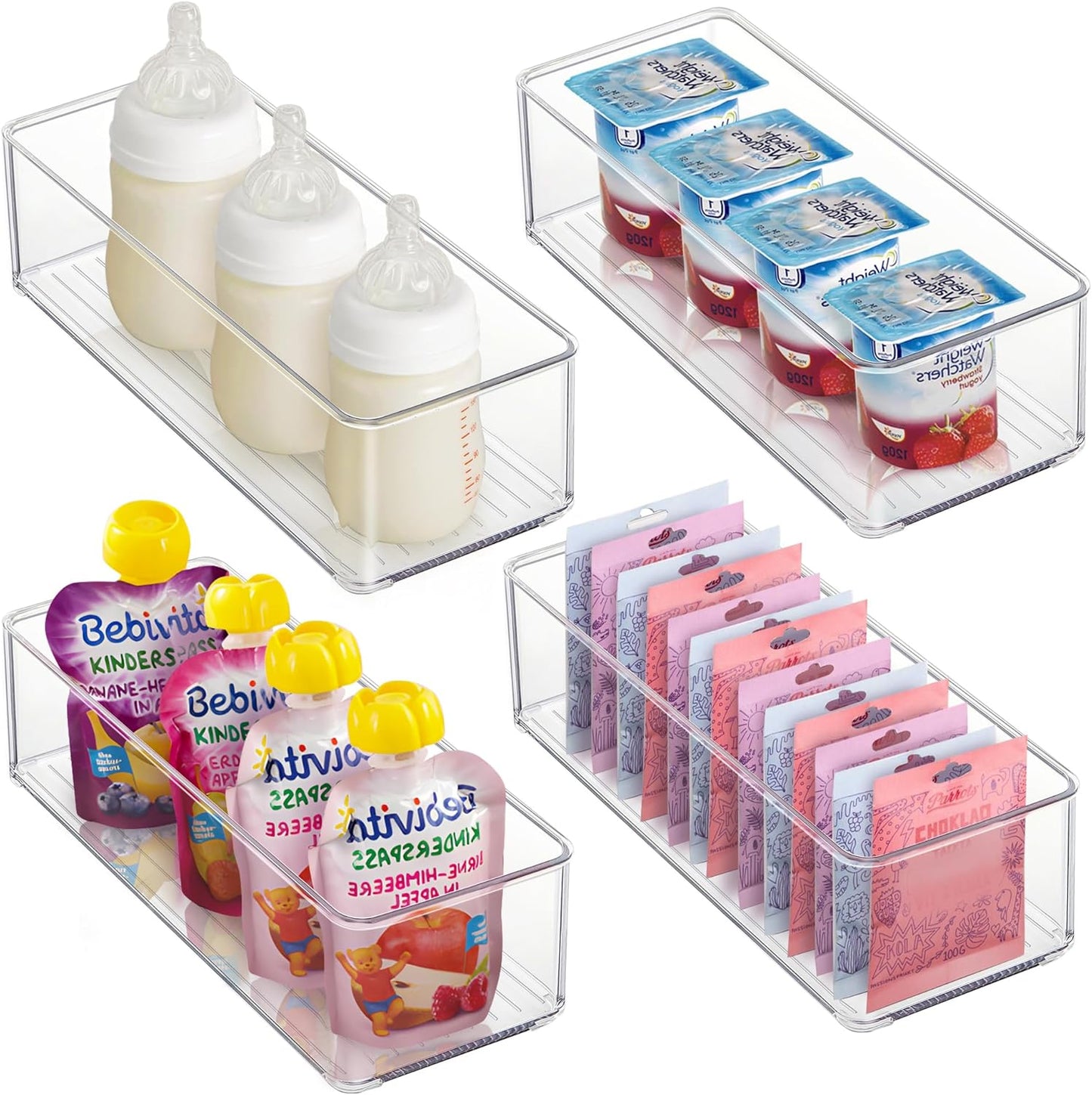 4 PACK Freezer Organizer Bins Clear Stackable Storage Bins for Fridge Organization and Storage