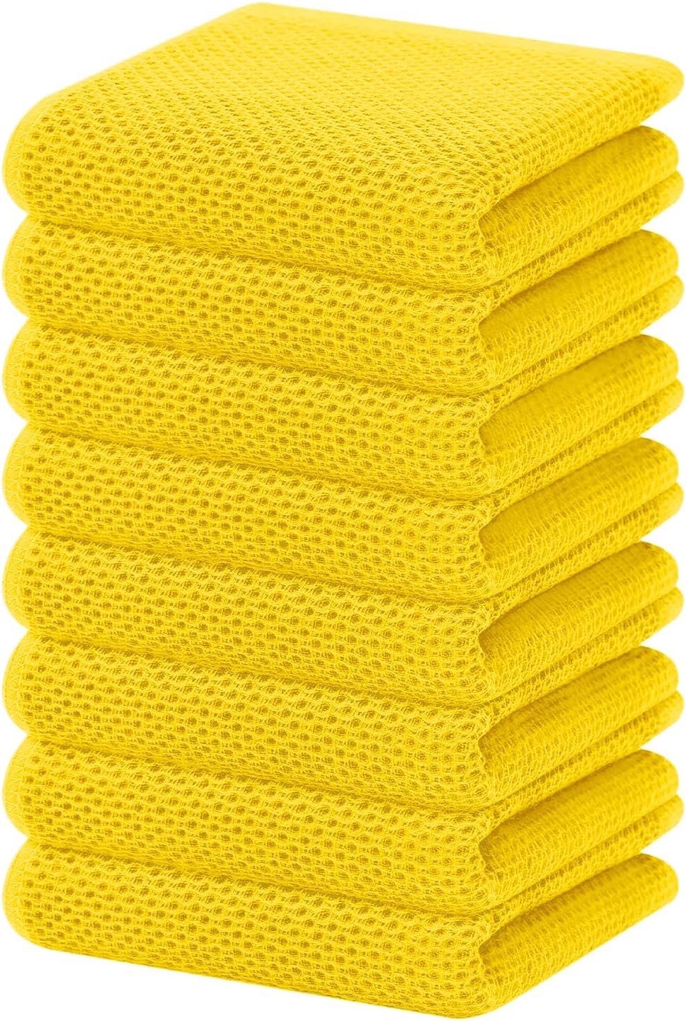 Homaxy 100% Cotton Waffle Weave Kitchen Dish Towels, Ultra Soft Absorbent Quick Drying Cleaning Towel, 13 x 28 Inches, 8-Pack, Yellow