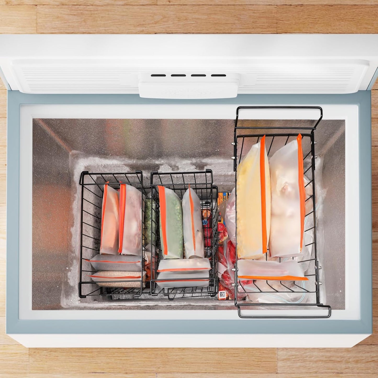 iSPECLE Reusable Gallon Freezer Bags - 6 Pack Freezer Bags BPA-Free with Stand-Up Bottom and Label, Easy to Get Frozen Meat, Vegetables, Fruit, Leakproof Freezer Storage Bags Keep Food Fresh, Orange