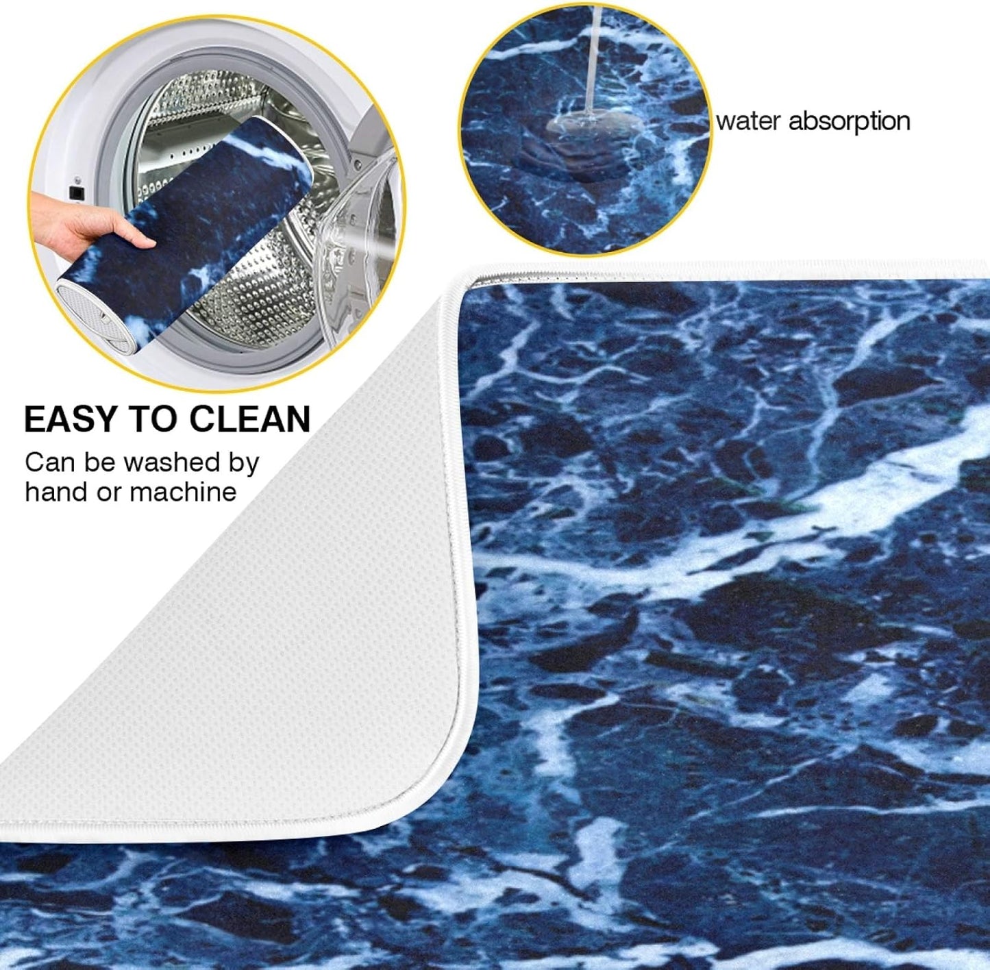 Super Absorbent Dish Drying Mat, Microfiber Fast-Drying Dish Mat, 24" x 18, Kitchen Dish Drying Pad, Navy Blue Marble…