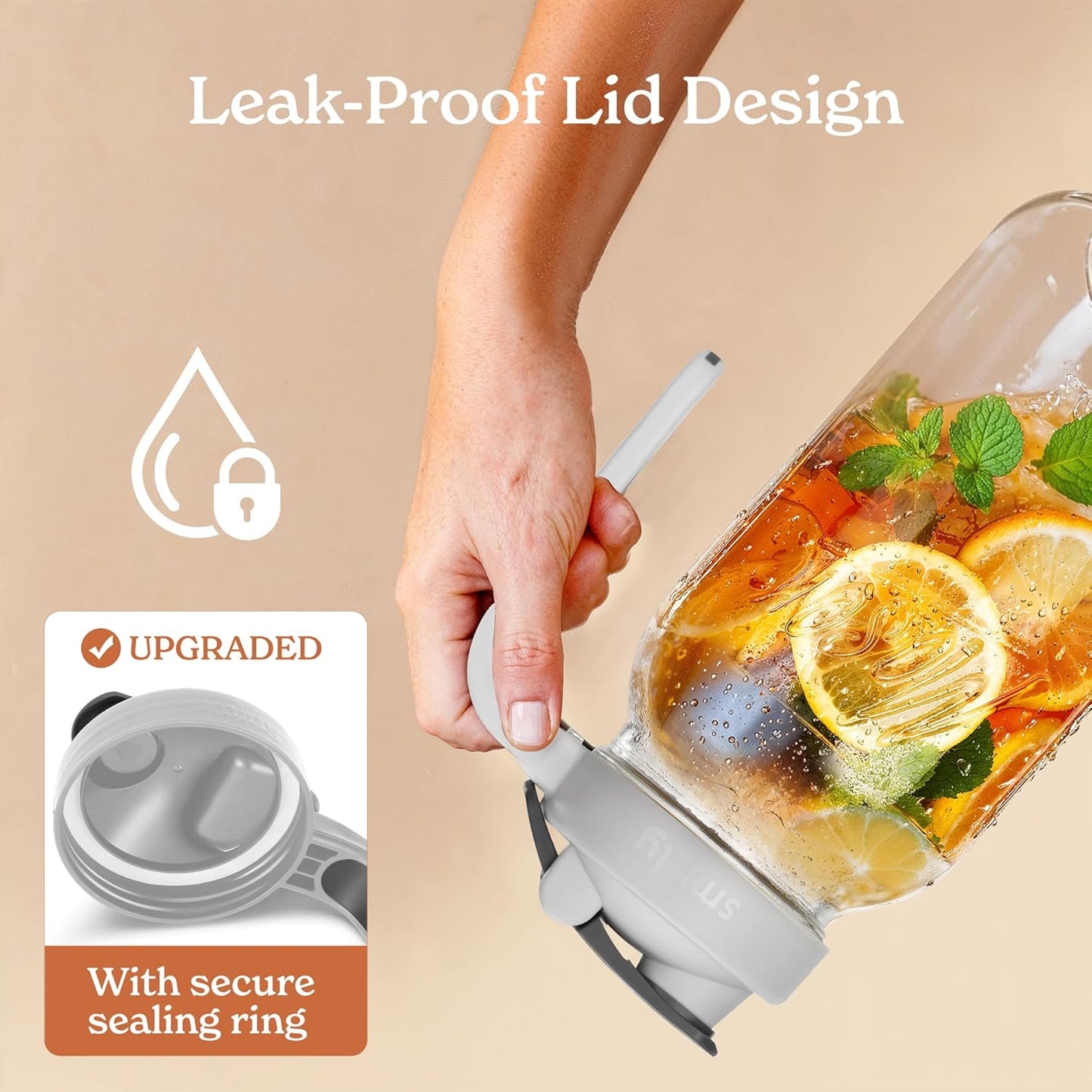 SMIRLY 64 oz Mason Jar Pitcher,Glass Pitcher with Wide Mouth,Water Jug with Double Leak Proof Lid for Iced Coffee,Hot Water,Breast Milk