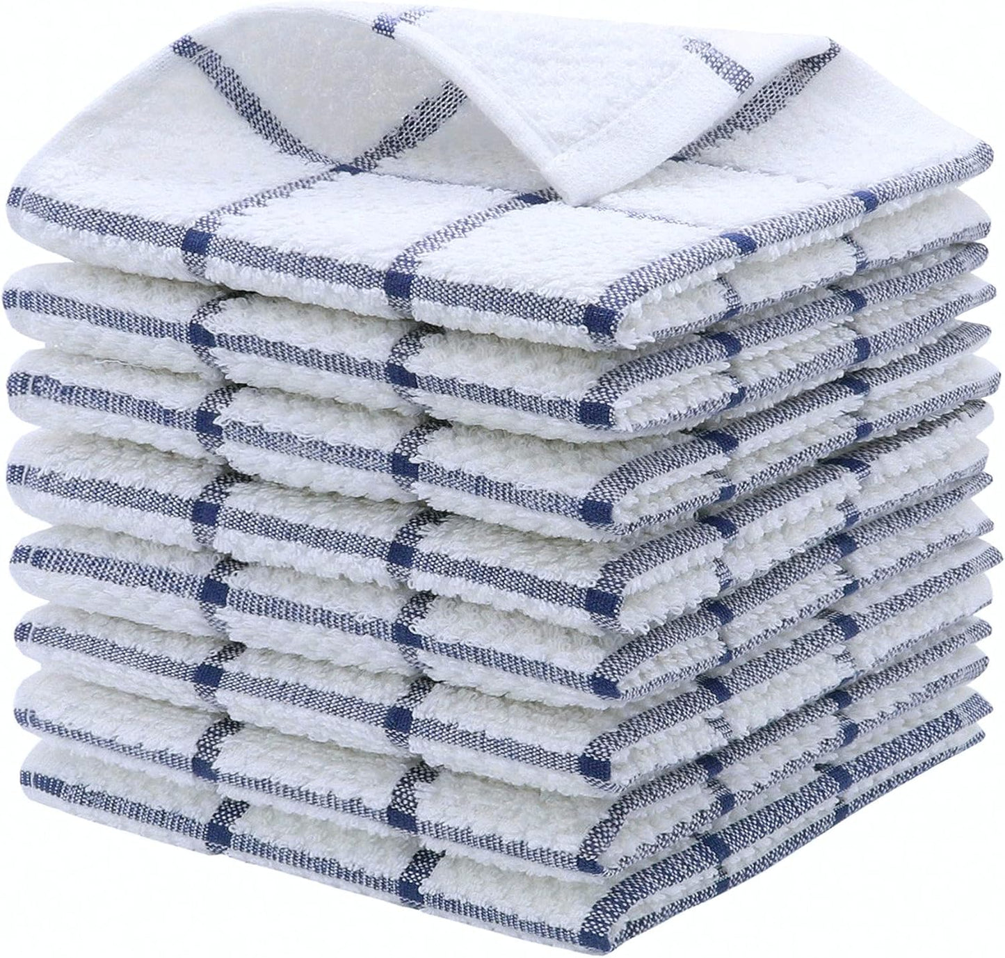 Cotton Dish Towels for Kitchen, Terry Dish Cloths for Washing Dishes, 12 x 12 Inches, Light and Soft, Quick Drying Dish Rags for Cleaning, 8pc/Set (Blue)