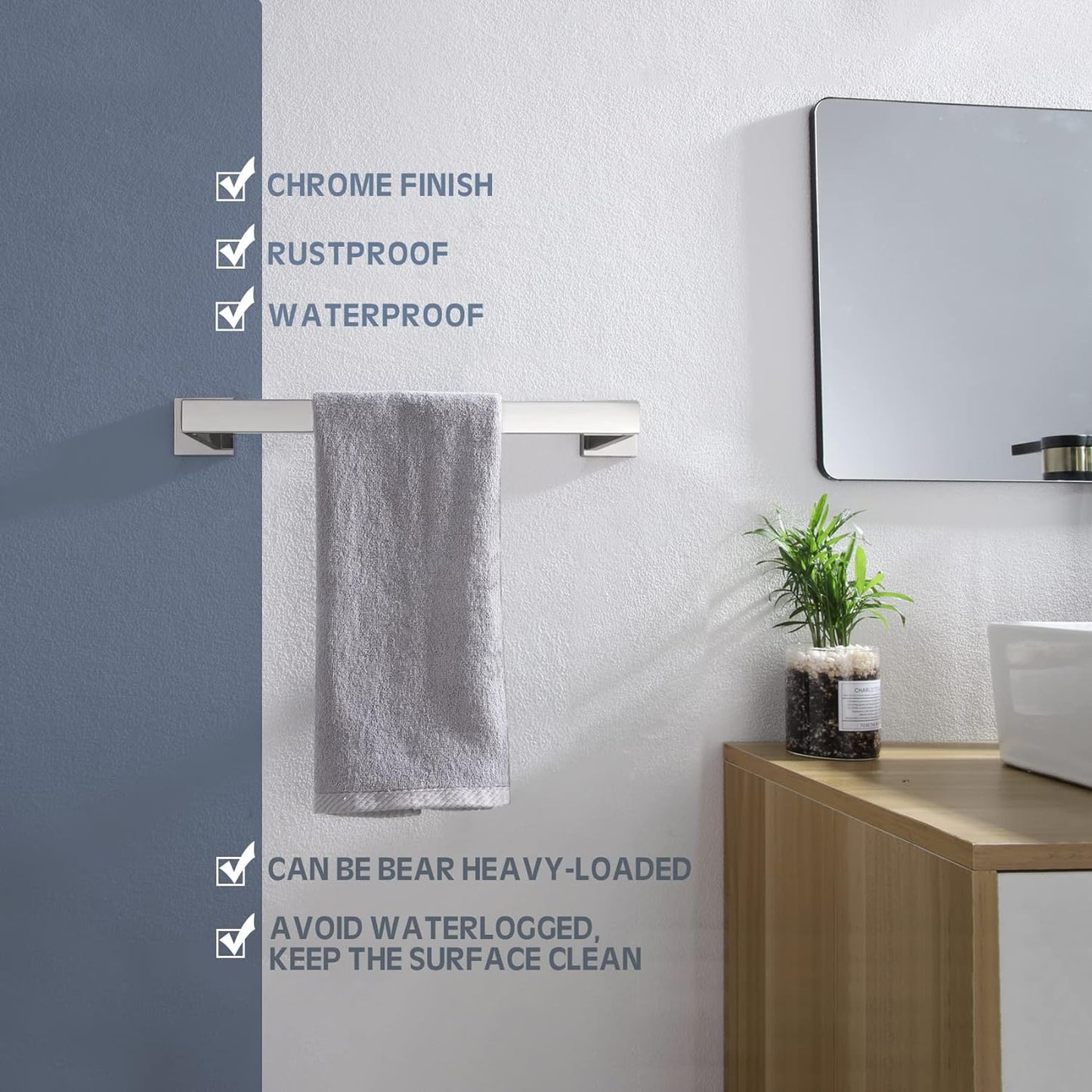 KOKOSIRI 16-Inch Single Towel Bar, Bathroom Kitchen Towel Holder, Wall Mounted SUS304 Stainless Steel Towel Rack, Polished Chrome, B4003CH-L16