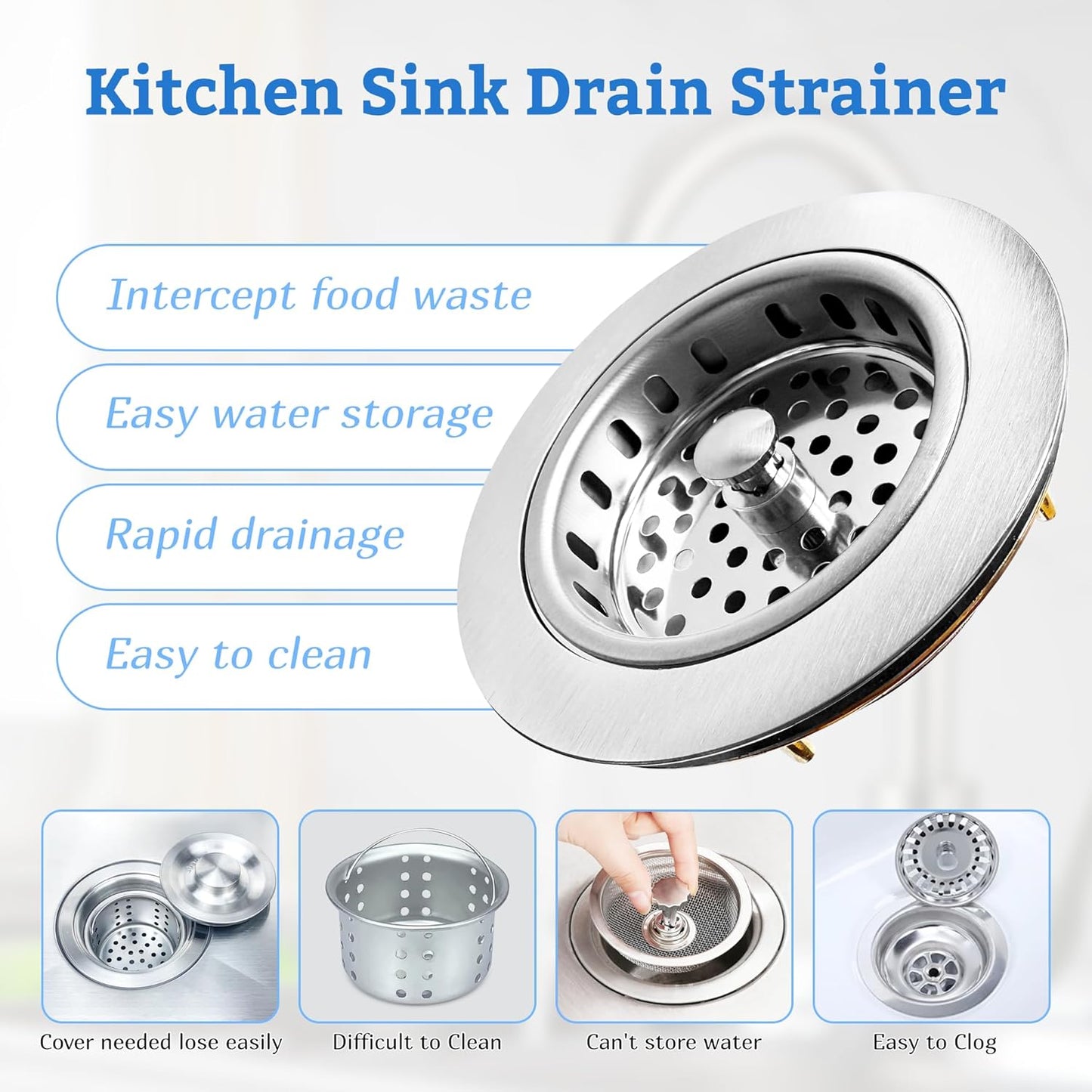 Metal World BS10101BN-4P Post Style Sink Strainer, 3-1/2" Metal Kitchen Strainer, Cast Brass Body Basket Strainer, Strainer with Stainless Steel Basket, Brushed Nickel Finish 4 Pack