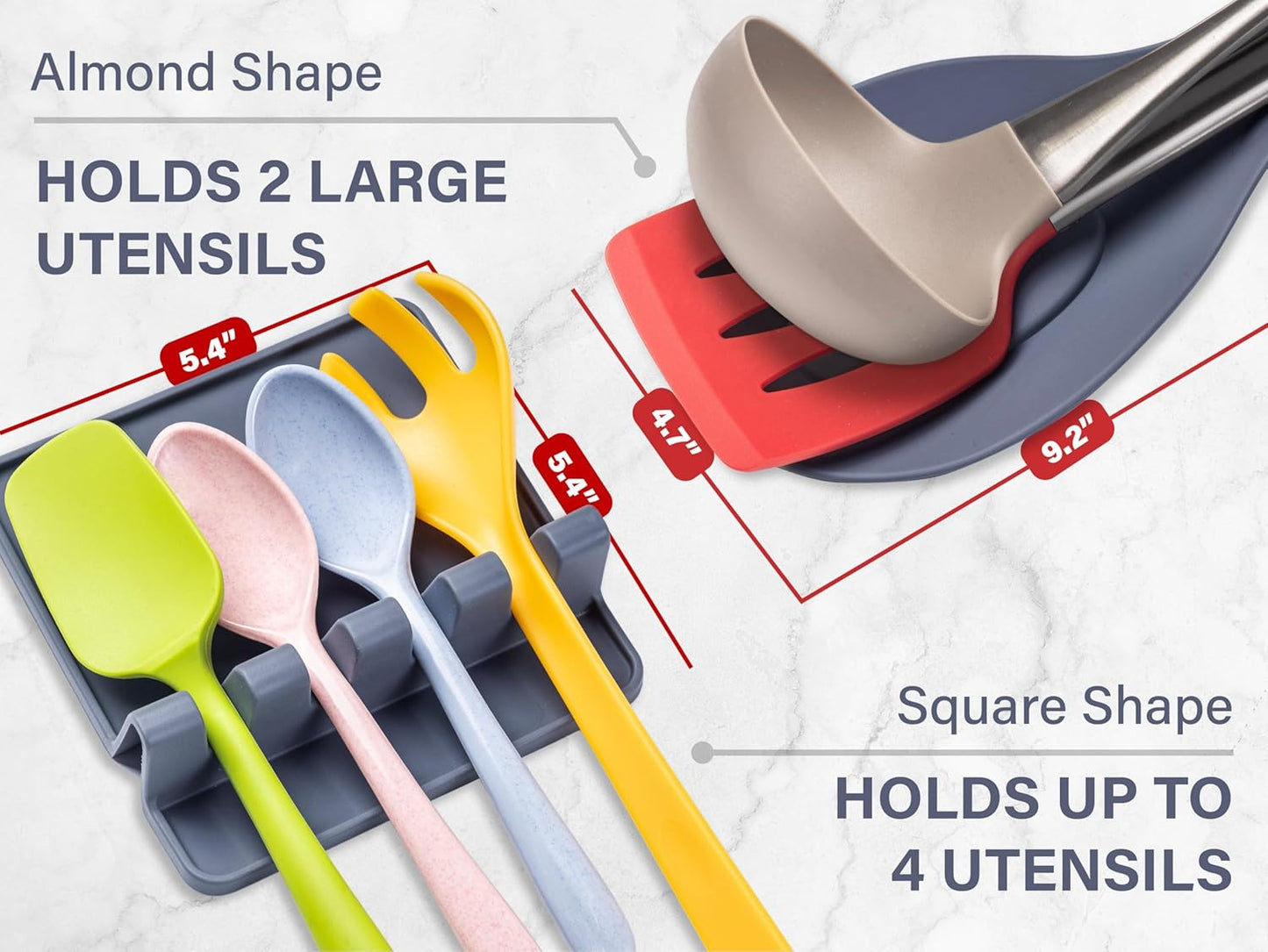 Silicone Spoon Rest for Stove Top, 2 STYLES - HEAT RESISTANT, EASY TO CLEAN Kitchen Spoon Rest for Kitchen Counter, Holds XL Utensils, Safe on GLASS & INDUCTION Cooktops, DOESN’T BREAK if Dropped