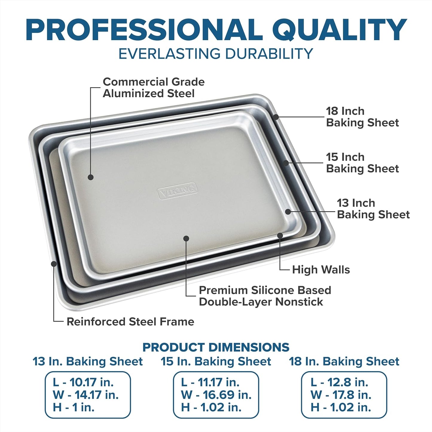 Viking 3-Piece Nonstick Baking Sheet Set, Silver