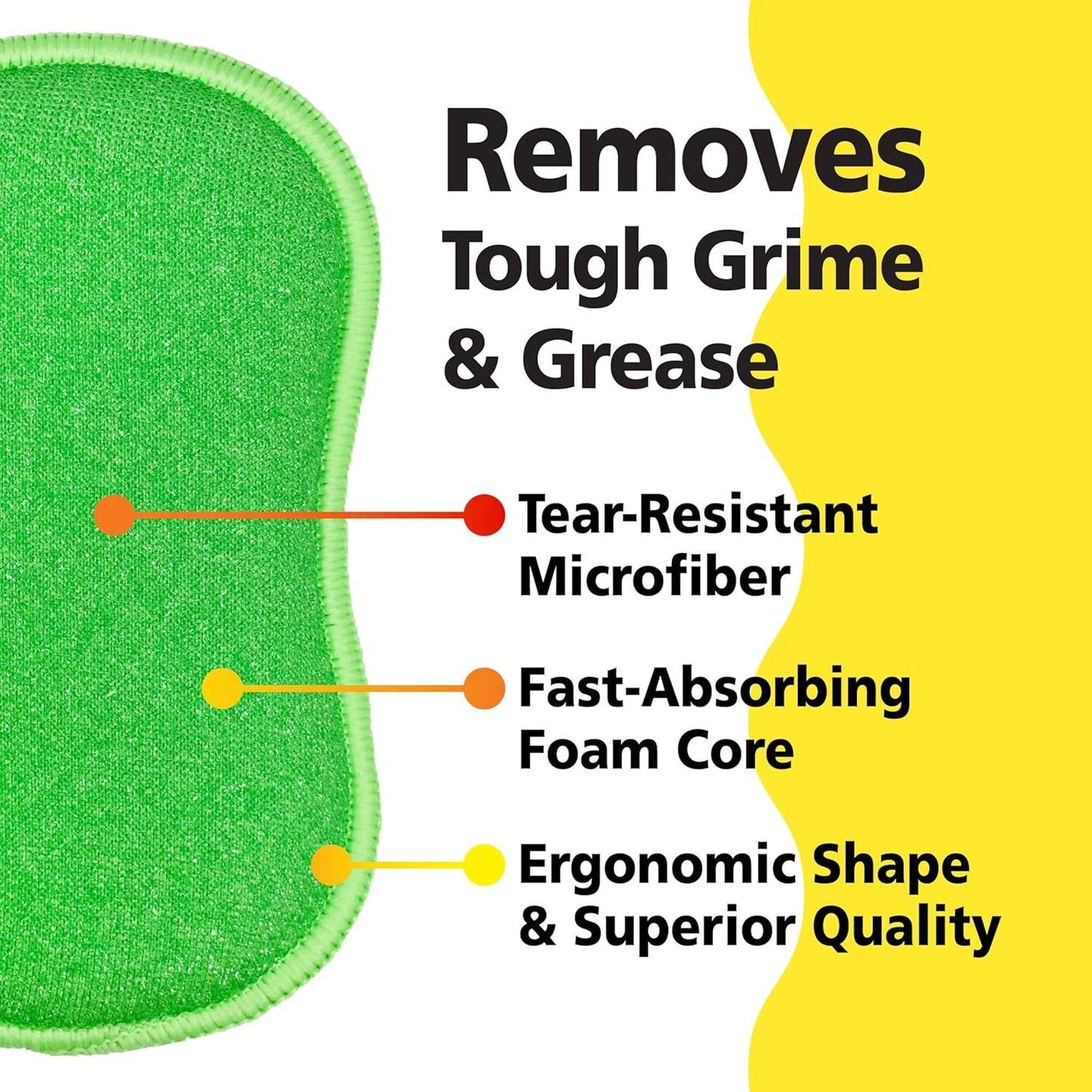 Tub-N-Tile by Tuff-Scrub, Large, 6-Pack, Microfiber, Scrub-N-Wipe Pad, Multi-Surface, Non-Scratch, Dual-Sided, Scrubber for Tubs, Tiles, Sinks – Machine Washable, Durable Kitchen Sponge