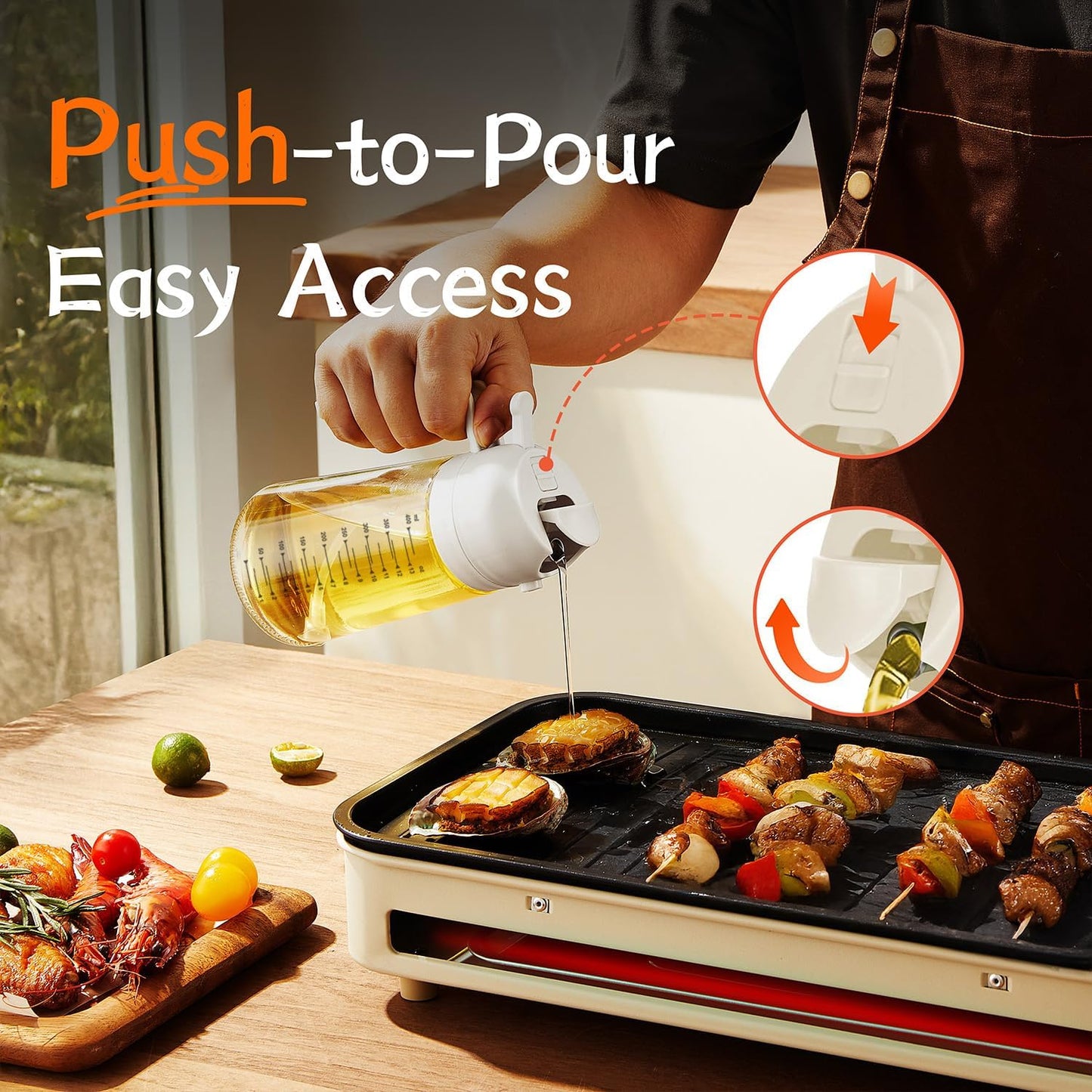 TrendPlain 16oz/470ml Glass Olive Oil Sprayer for Cooking – 2 in 1 Olive Oil Dispenser Bottle for Kitchen Gadgets and Air Fryer Accessories, Salad, BBQ - White