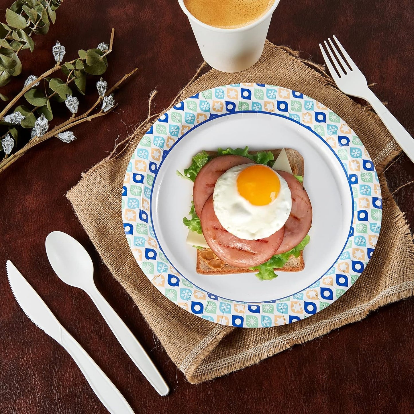 MUCHII 8.375 Inch Paper Plates, 288 Count Disposable Plates, Soak Proof and Cut, Ideal for Family Gatherings, Parties, Picnic