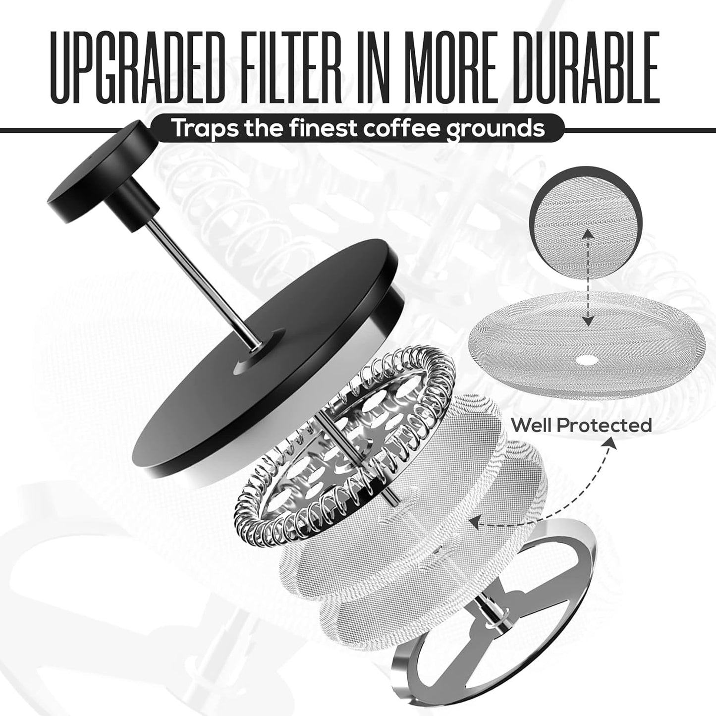 Utopia Kitchen Stainless Steel French Press Coffee Maker 12 Oz, French Press Tea Maker, Cold Brew Portable Travel Coffee Presses, Tea Press Gifts Black