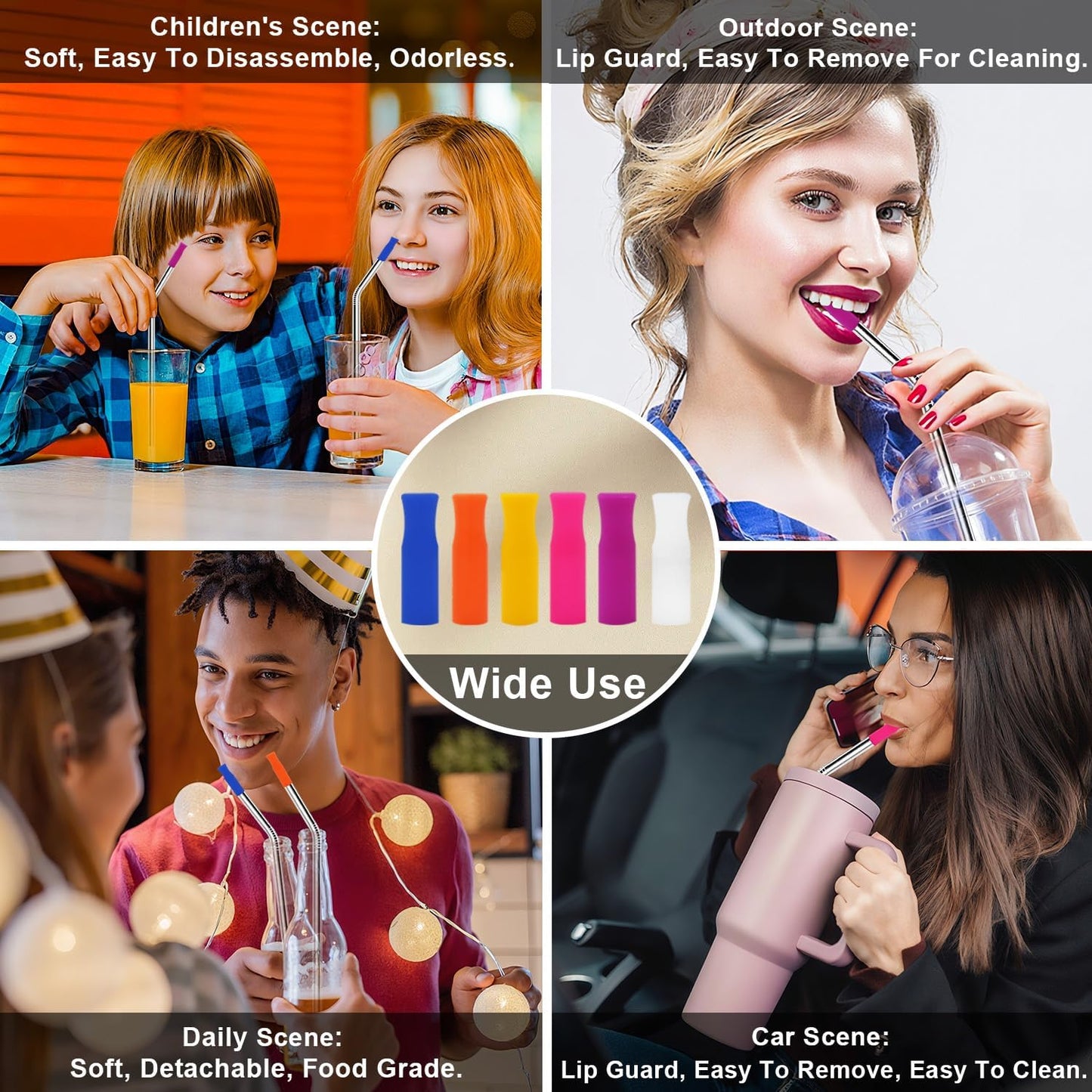 Newly Upgraded 10.5In Bent Metal Straws Reusable Set 6 PCS with 12 Silicone Accessories, 2 Straw Brush, 1 Storage Case, BPA Free, Eco-Friendly Stainless Steel Straws for 14, 20, 30,40 oz Tumbler