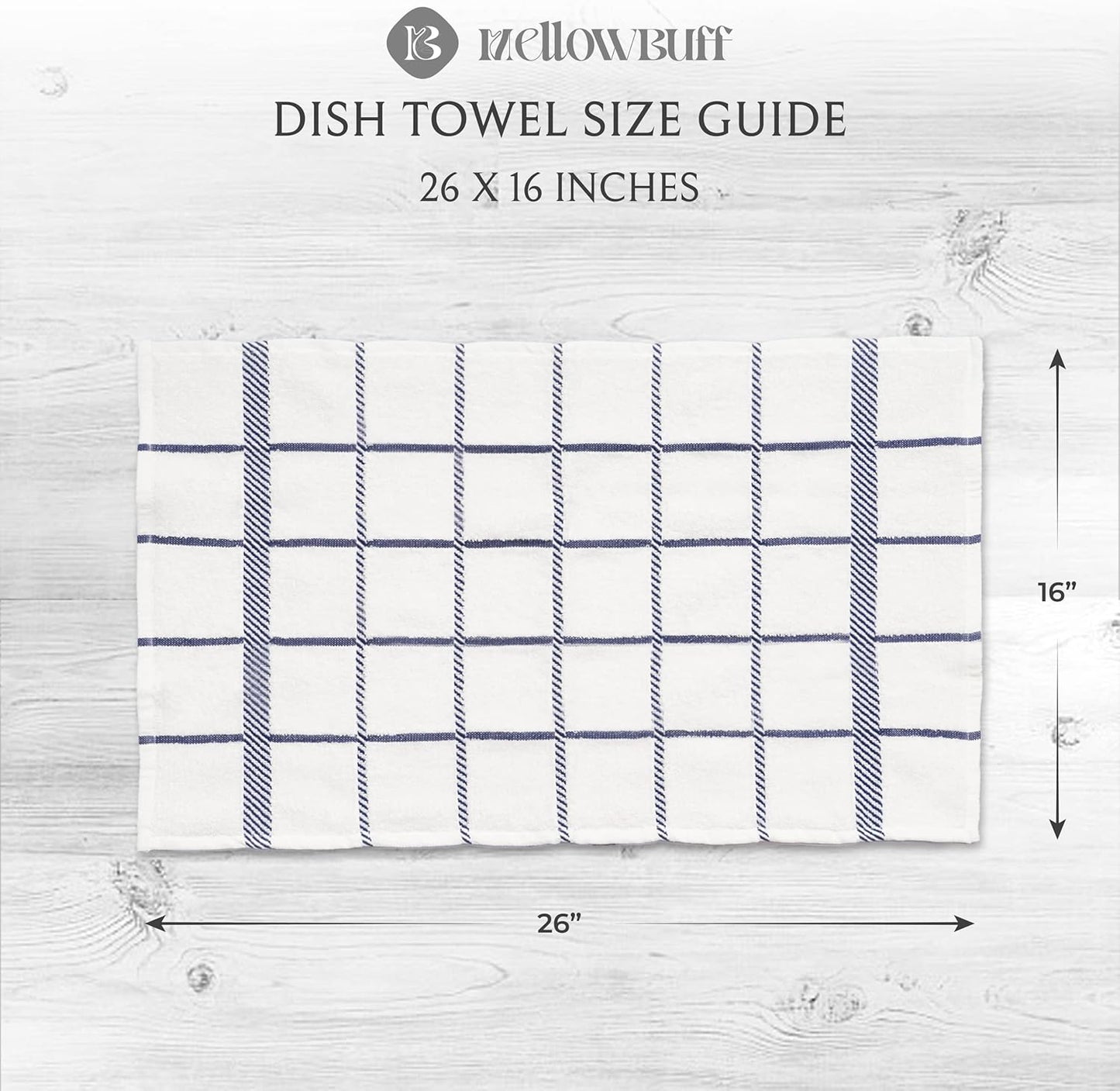 100% Cotton Terry Dish Towels, 4 Pack Checks, 16 x26 Inches, Super Soft and Absorbent Kitchen Towels, Perfect for Kitchen Cleaning and Dish Washing | Navy Blue