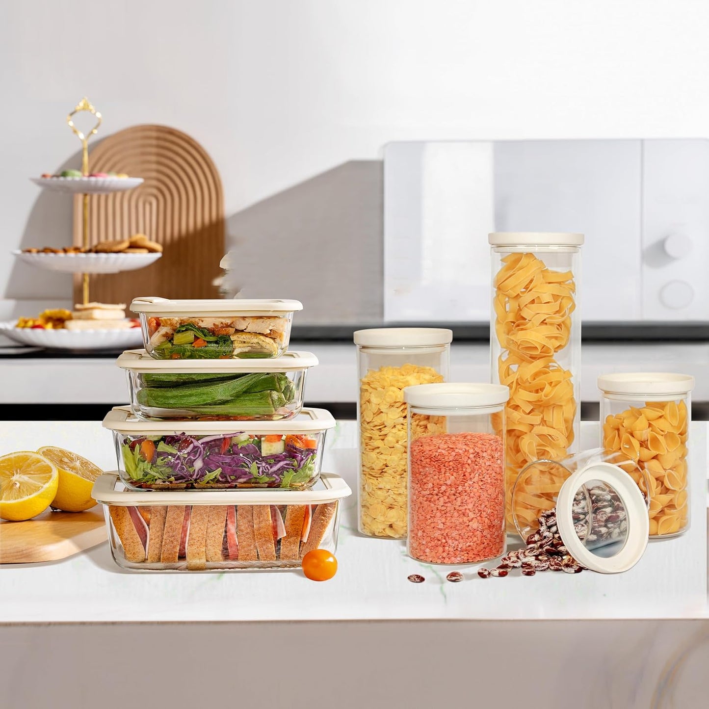 Urban Green Glass Food Storage Jar with Glass Lid, Food Canister Set with Airtight Lids, Pantry Jars for Kitchen Organization, Food Storage Containers in Set of 5