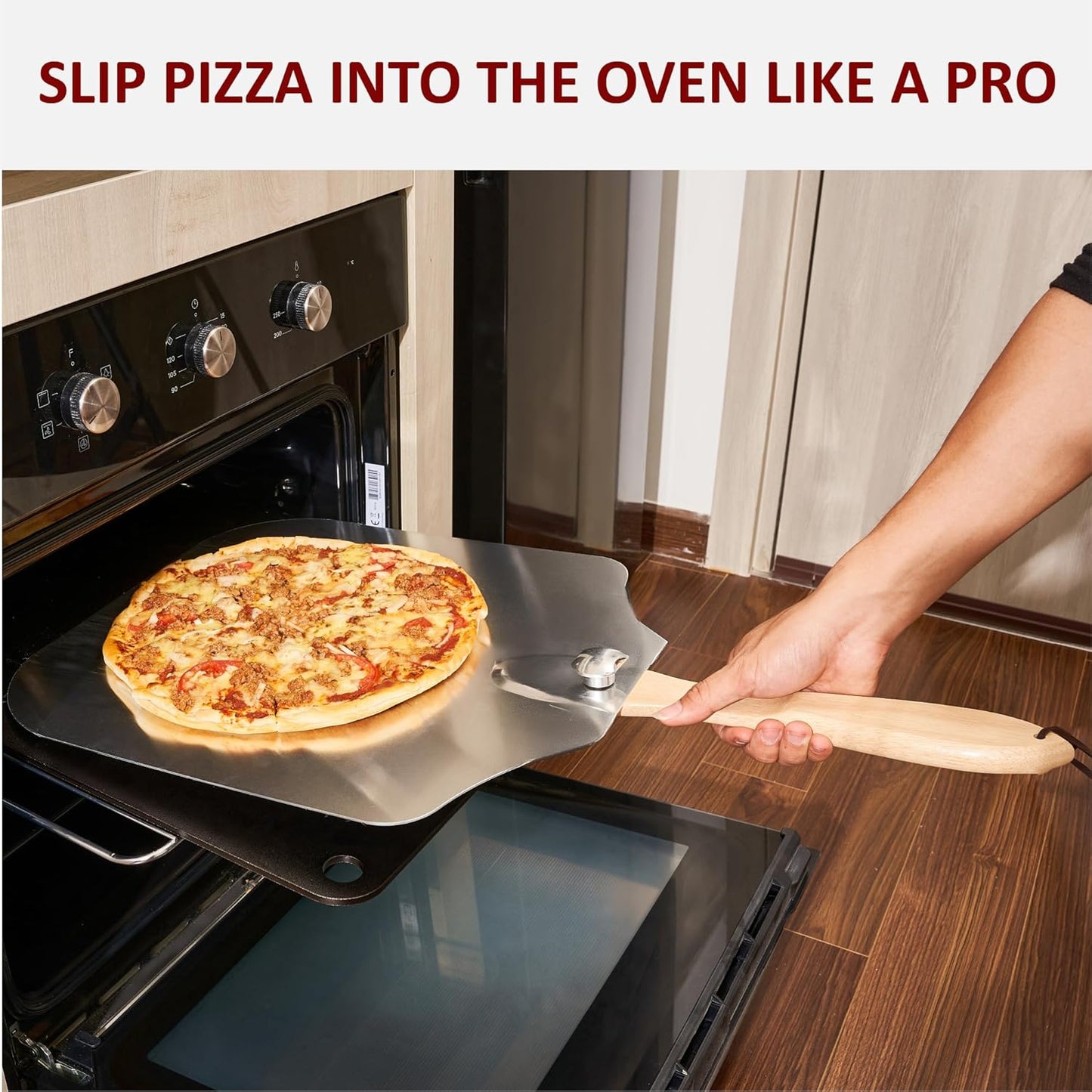 Pizza Peel 16 inch,16" Wx 18" L, Aluminum pizza peel with Foldable Wood Handle and Storage Bag, Non-perforated