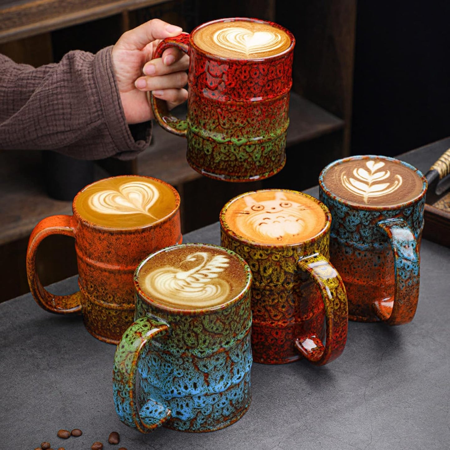 Yellow and Red 20 oz Ceramic Coffee Mugs - Large, Dishwasher and Microwave Safe for Office and Home