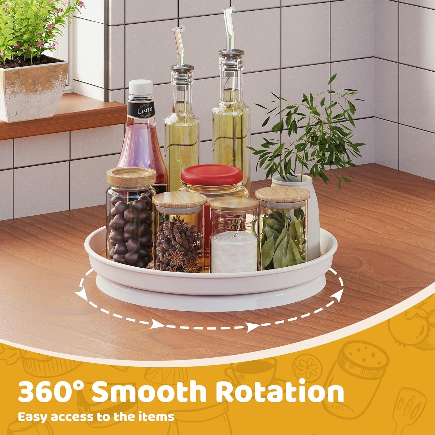 LAMU 1 Pack Lazy Susan Organizer, 10'' Lazy Susan Turntable for Cabinet, Table Top, Pantry, Refrigerator, Kitchen, Oak