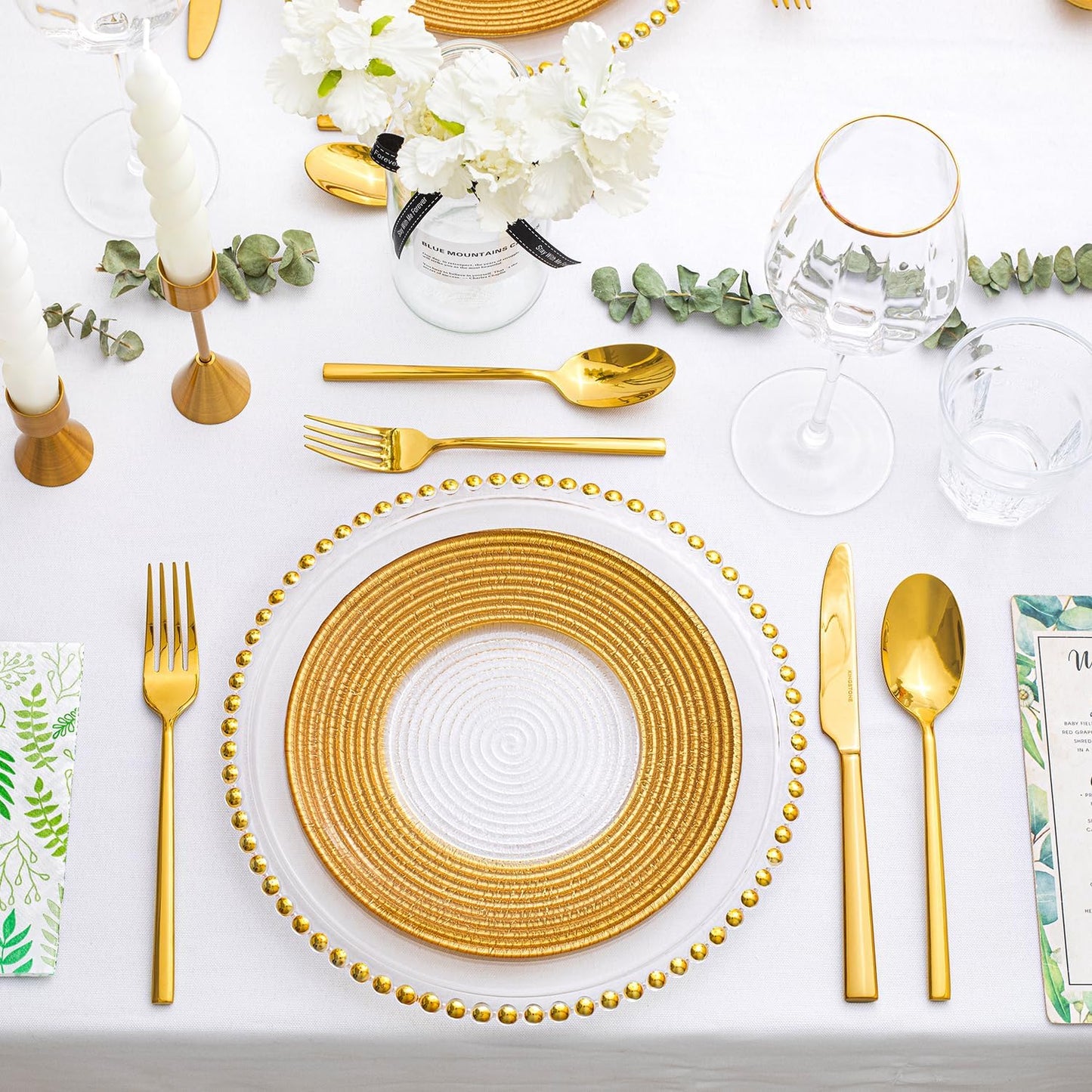 KINGSTONE Gold Silverware Set, 20-Piece Forged Flatware Set Cutlery Set Premium Stainless Steel, Service for 4, for Kitchen, Home, Wedding, Party, Mirror Polished and Dishwasher Safe