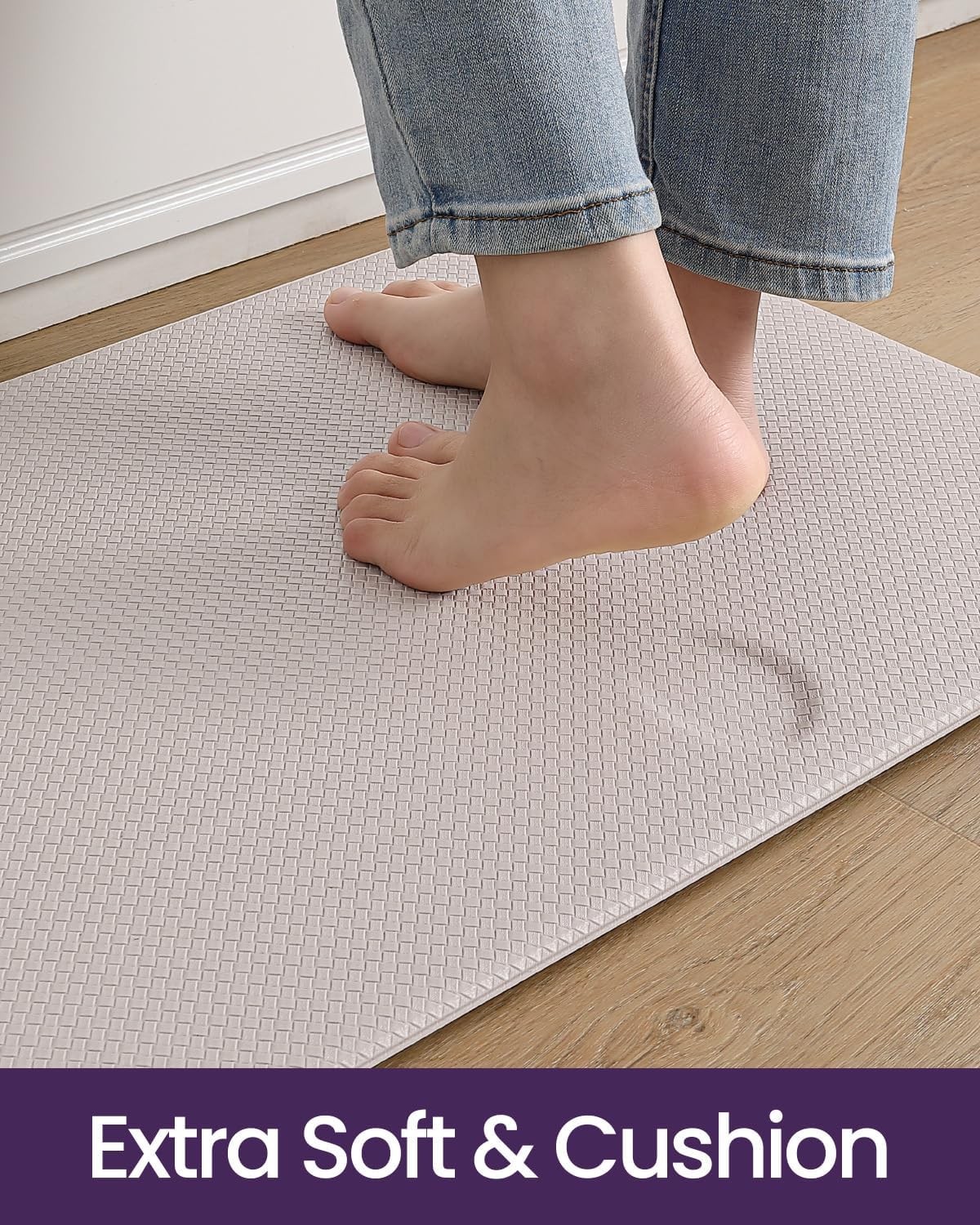 DEXI Kitchen Floor Mats Cushioned Anti Fatigue, 17x95, Large Long Standing Runner Rug Waterproof, Comfort Memory Foam Padded for Front Sink Laundry, Beige White