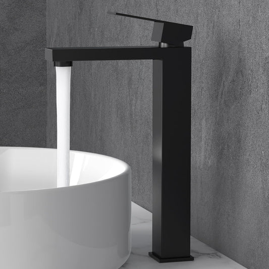 KES Bathroom Faucet Black Vessel Sink Faucet cUPC Certified, Single Hole Tall Bathroom Faucet Stainless Steel, L3156BLFF12-BK