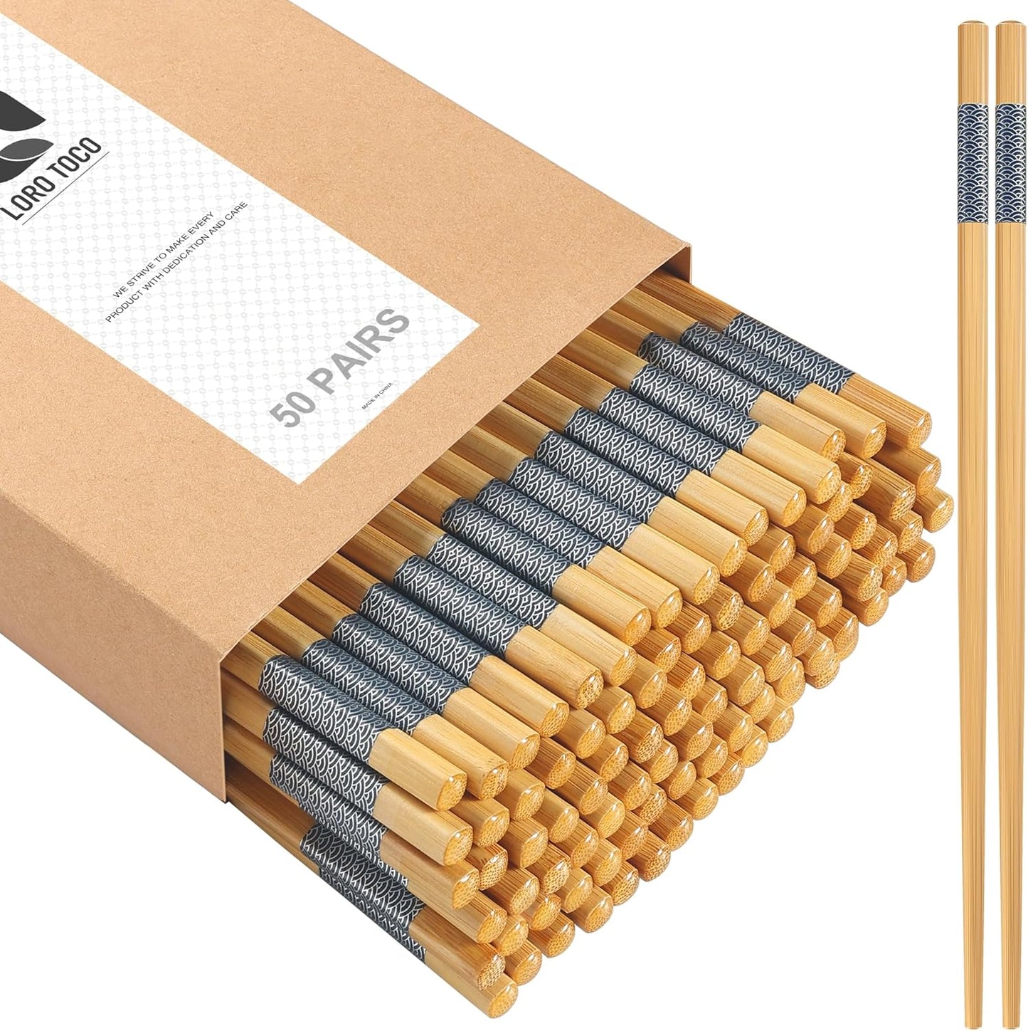 50 Pairs Bamboo Chopsticks Disposable | Separated | Reusable | Dishwasher Safe- （9.45in）