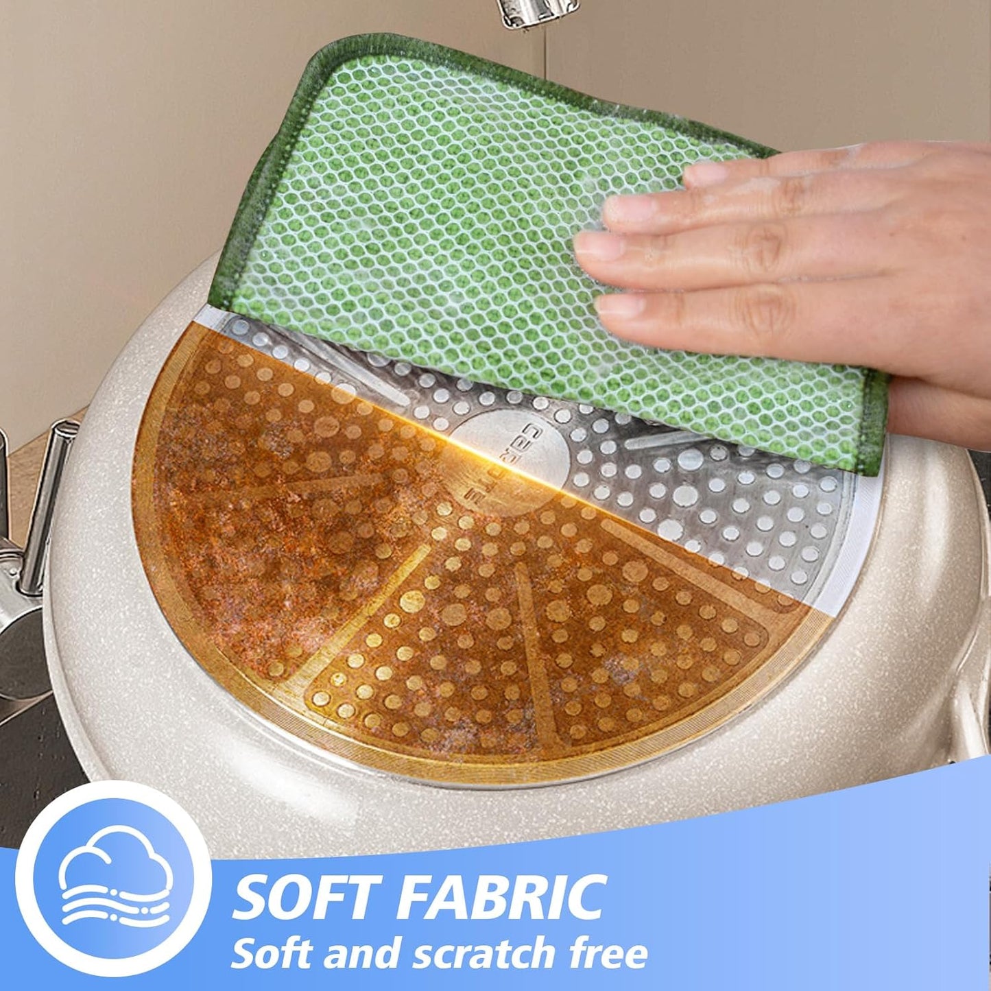 KinHwa Kitchen Washcloths for Dishes Absorbent Microfiber Dish Cloths Quick Dry Dish Rags with Poly Scour Scrub Side Ideal for Kitchen Cleaning (Green, 7inchx7inch 9 Pack)