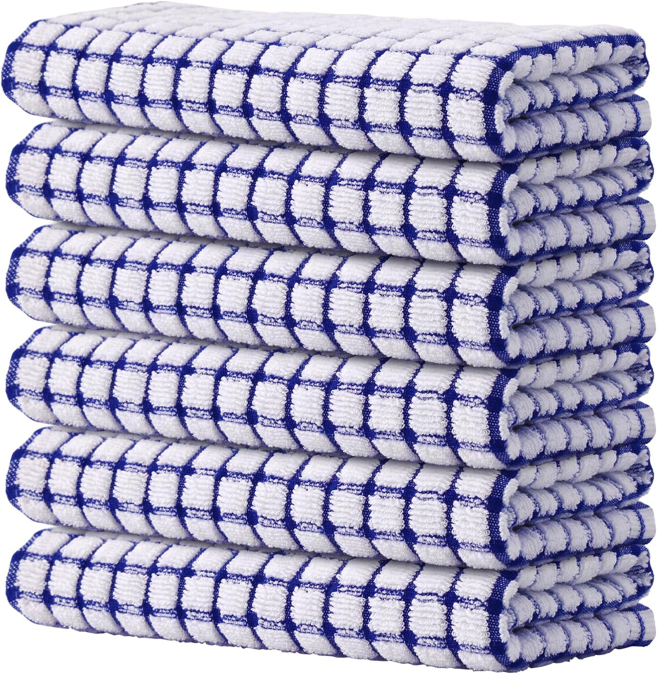Kitinjoy Cotton 6 Pack Terry Kitchen Towels, 16 x 25 Inches Super Soft and Absorbent Dish Towels, Quick Drying Hand Towels for Kitchen Drying, Blue