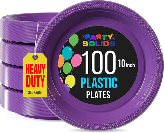 Exquisite Party Solids Purple Plastic Plates For Party 10" Purple Disposable Plates Heavy Duty Supplies 100 Pcs Plastic Dinnerware Sets Heavy Duty 350 GSM Disposable Dinnerware Set