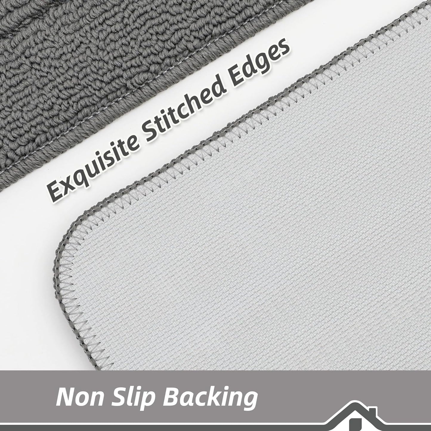 BEQHAUSE 24x36 Inch Kitchen Rug Mat Durable Kitchen Rugs Non-Slip Washable Absorbent Kitchen Mats for Floor Dirt-Resistant Semicircular Kitchen Mat (Grey)