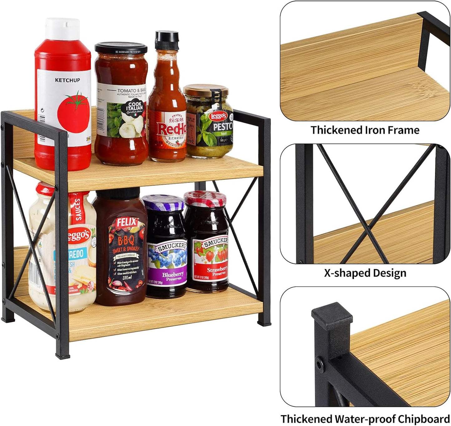 Giikin Countertop Shelf Organizer, 2 Tier Kitchen Spice Rack Organizer for Countertop, Wood Coffee Counter Shelf Organizer for Home (Bamboo, S)