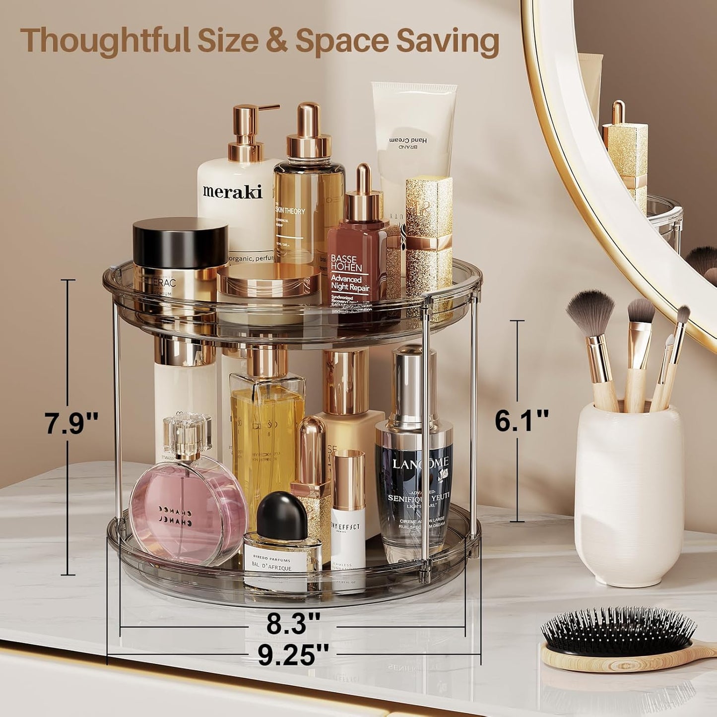 LAMU 2 Pack 2 Tier Lazy Susan Turntable Organizer 9.25'' Rotating Spice Rack Organization for Cabinet, Kitchen, Pantry, Countertop, Bathroom, Vanity, Medicine Cabinet Organizer, Grey