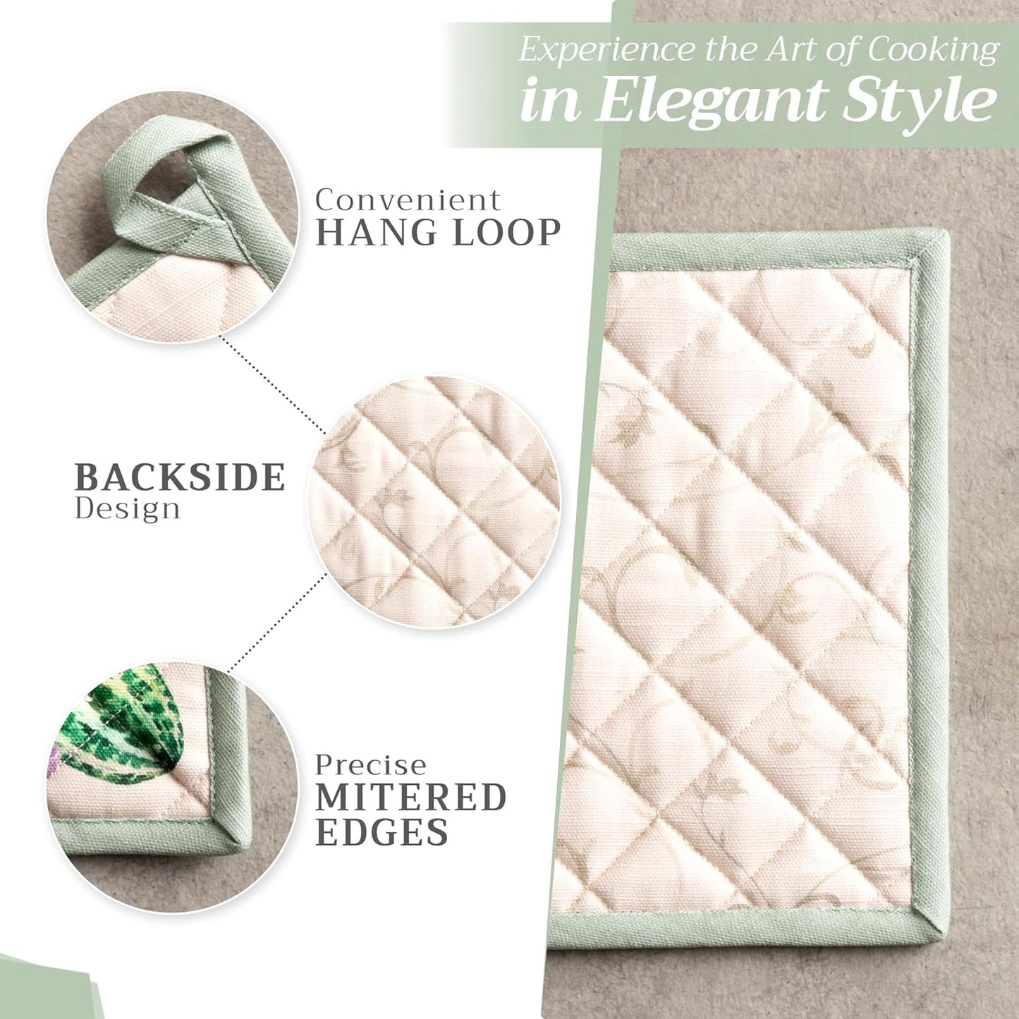 Maison d' Hermine Pot Holders Set 100% Cotton Heat Resistant Potholders 8" x 8" Hot Pads with Loop BBQ, Cooking, Baking, Grilling, Kitchen, Handling Hot Pans (Pack of 2, Lumina)