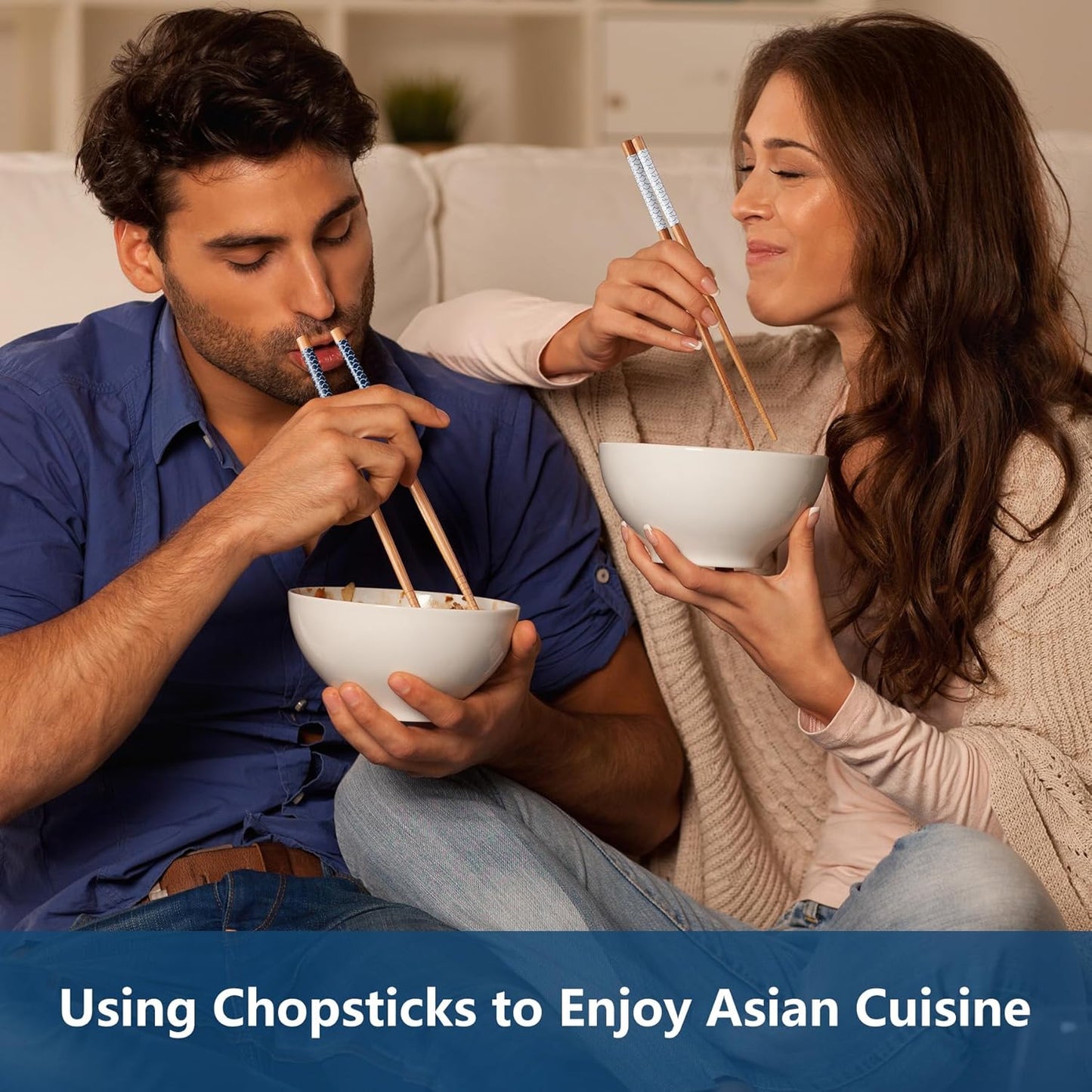 Antner 5 Pairs Bamboo Chopsticks Reusable Chop Sticks Japanese Style Bamboo Chopstick with Black Box Lightweight 8.8 Inch/22.5cm Non-Slip Chopsticks Gift Set