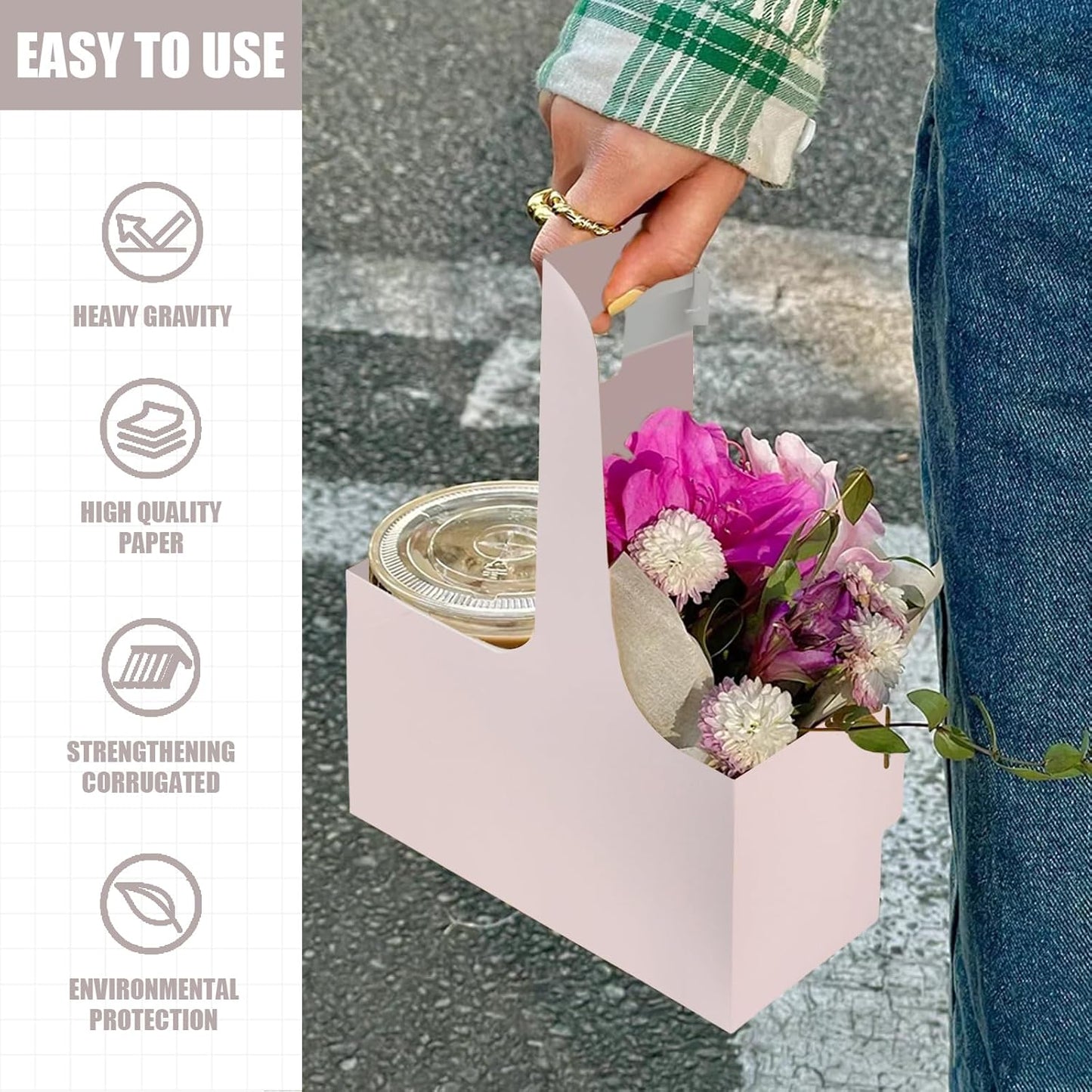 2 Cup Disposable Drink Carrier for Delivery with Handle,30 Count Pink Paperboard Cup Holder,Cup Carriers for Hot or Cold Drinks,Coffee Carrier, Food Delivery,Take Out Cup Carriers (Pink, 30 PCs)