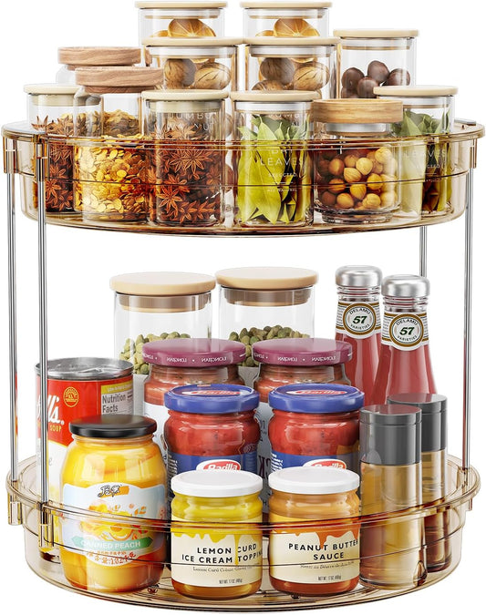 LAMU 12inch 2 Tier Lazy Susan Turntable Organizer Rotating Spice Rack Organization for Cabinet, Kitchen, Pantry, Countertop, Bathroom, Vanity, Medicine Cabinet Organizer, Amber