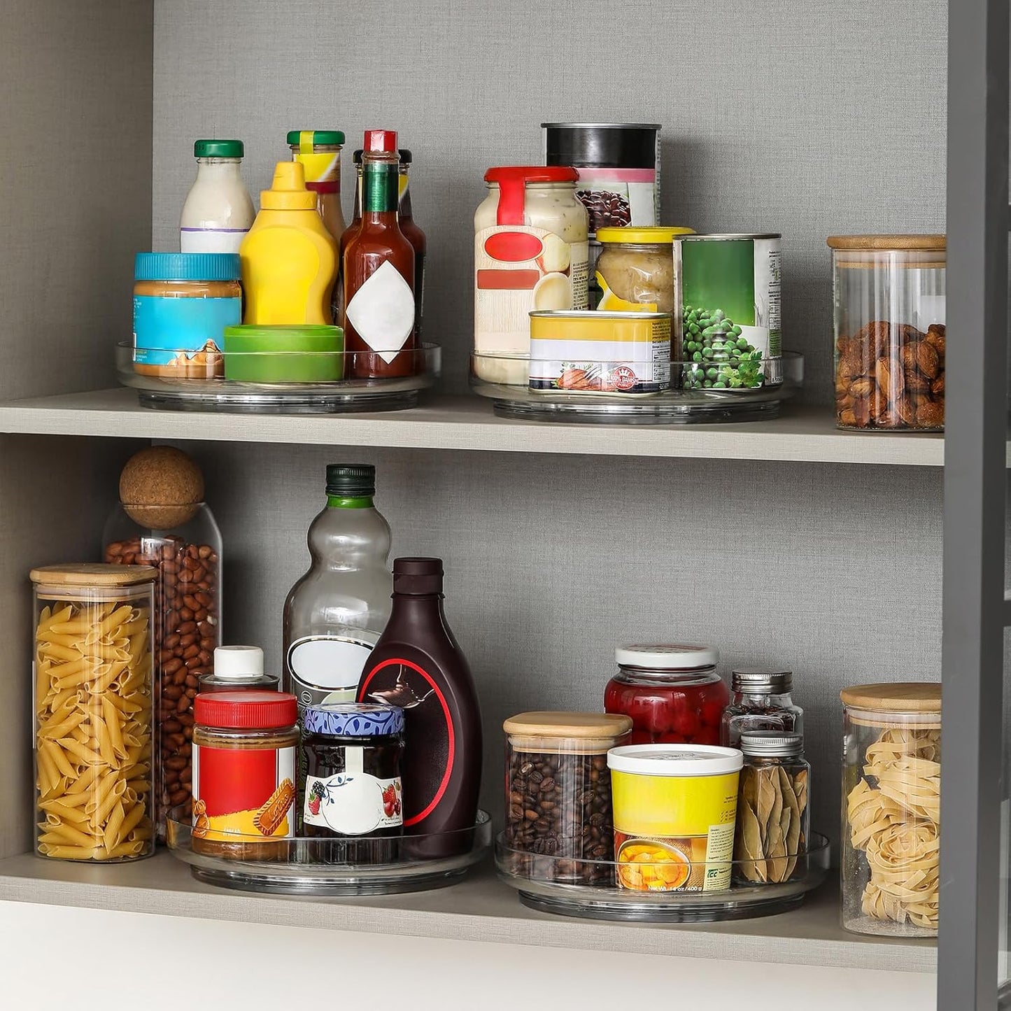 2 Pack, 10 Inch Clear Non-Skid Lazy Susan Organizers - Turntable Rack for Kitchen Cabinet, Pantry Organization and Storage, Fridge, Bathroom Closet, Vanity Countertop Makeup Organizing, Spice Rack