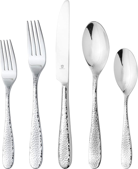 Hammered Silverware Set | Premium 18/10 Stainless Steel Flatware Service for 6 | Heavy-Duty & Dishwasher Safe | Built to Last (30-Piece, Fidenza Hammered)