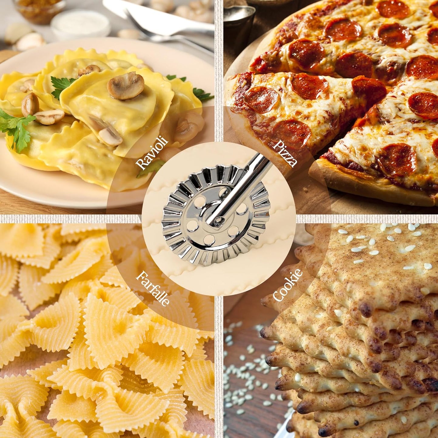 Short Handle Large Cutter Wheel - Exquisite Wooden Handle, Perfect for Pasta, Pizza, Ravioli, Cookie - Versatile Crinkle and Biscuit Cutter for Effortless Slicing